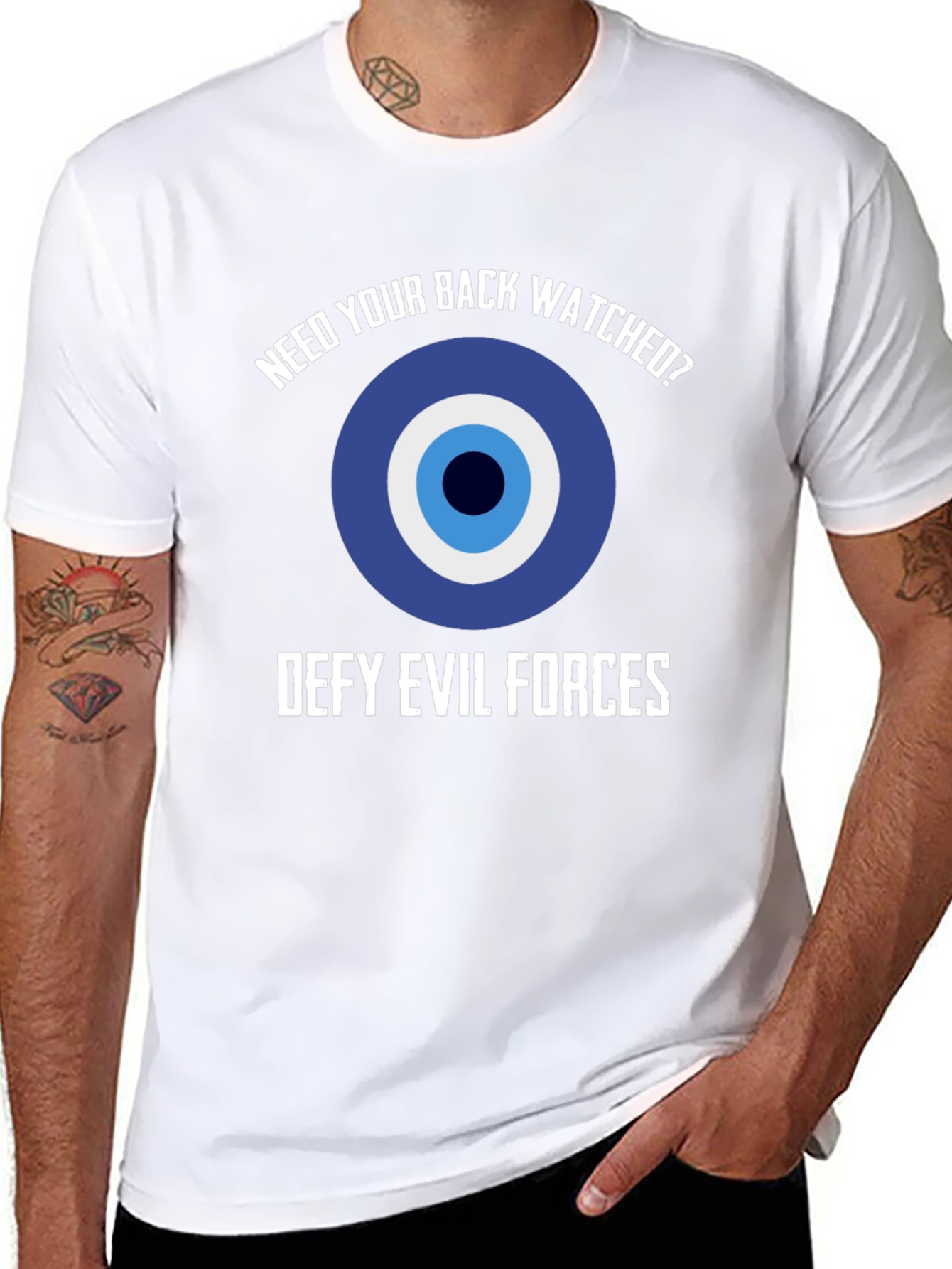 Black Evil Eye Protection T-Shirt - Defy Evil Forces! view 8