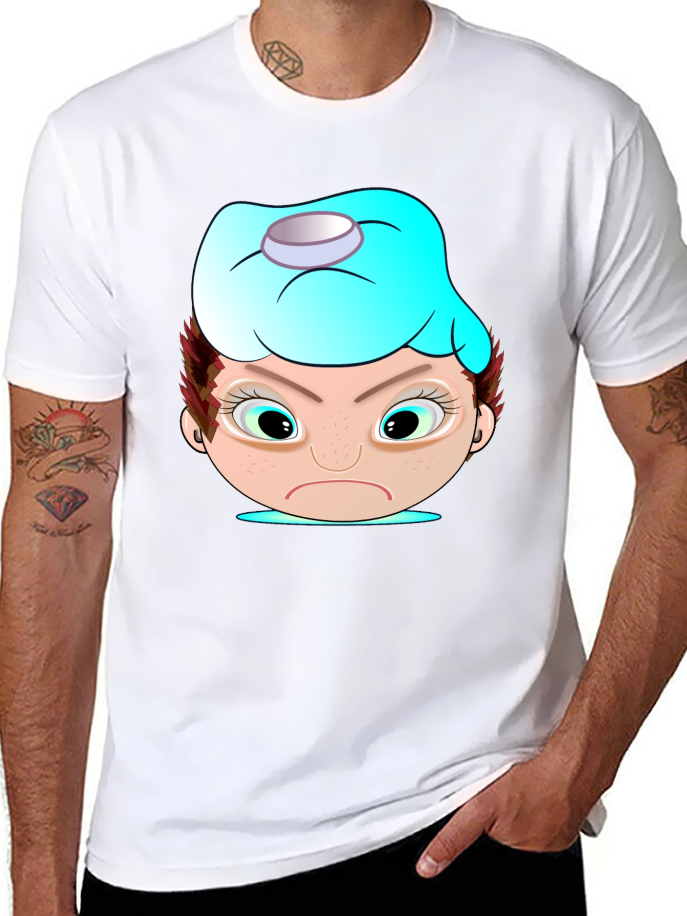 Black Funny Cartoon Headache T-Shirt view 8