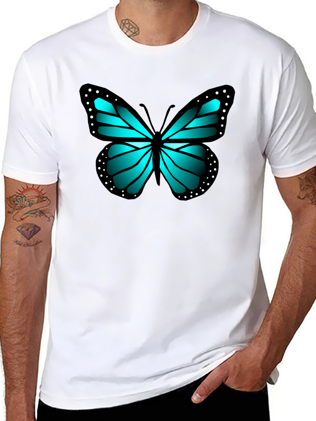 Black Blue Butterfly Graphic Black Tee view 8