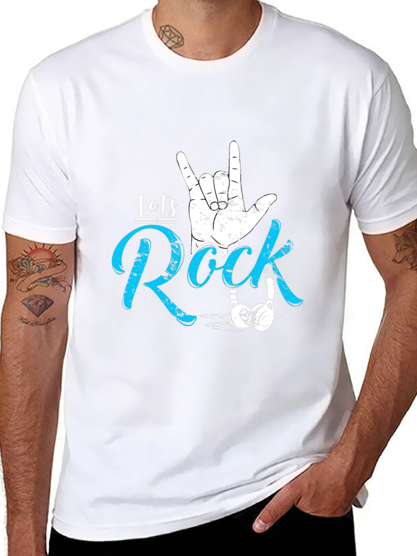 Black Let's Rock Graphic Tee - Cool Music Fan T-Shirt view 8