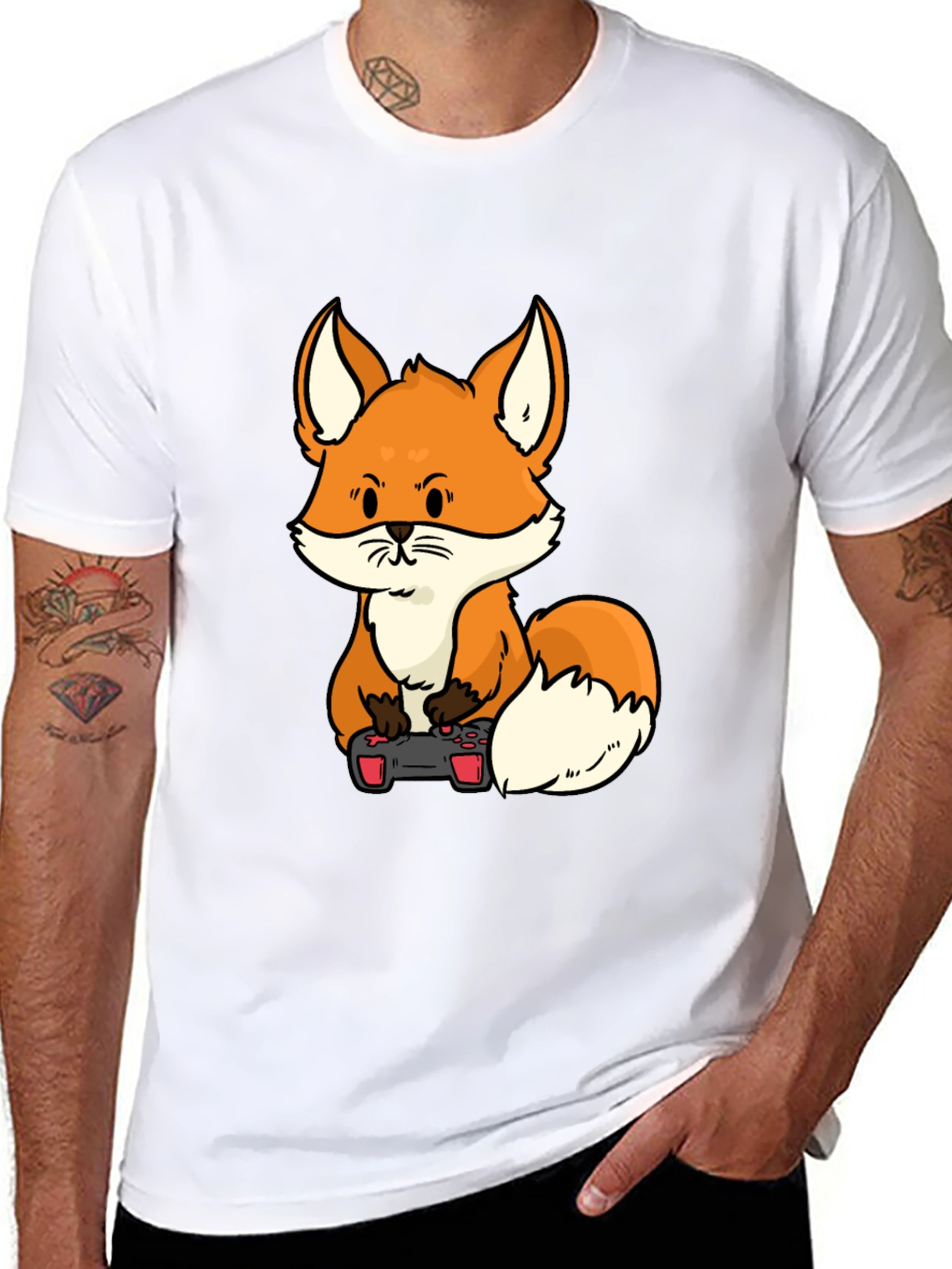Black Gamer Fox Graphic T-Shirt - Cool Cartoon Design view 8