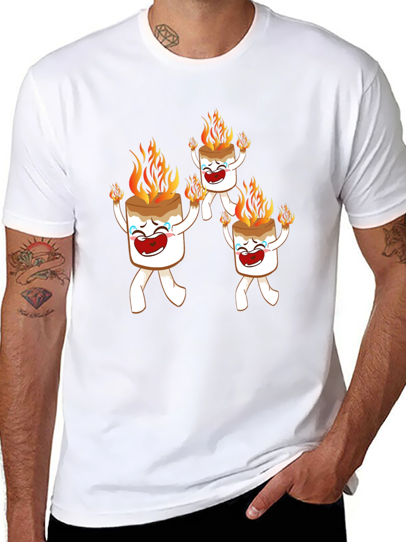 Black Funny Marshmallow On Fire Graphic Tee view 8