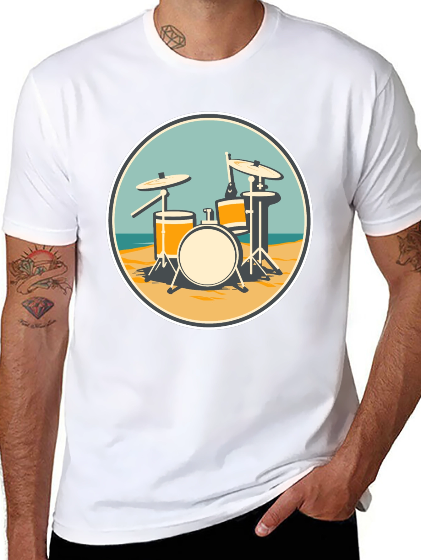 Black Drum Set Beach T-Shirt view 8