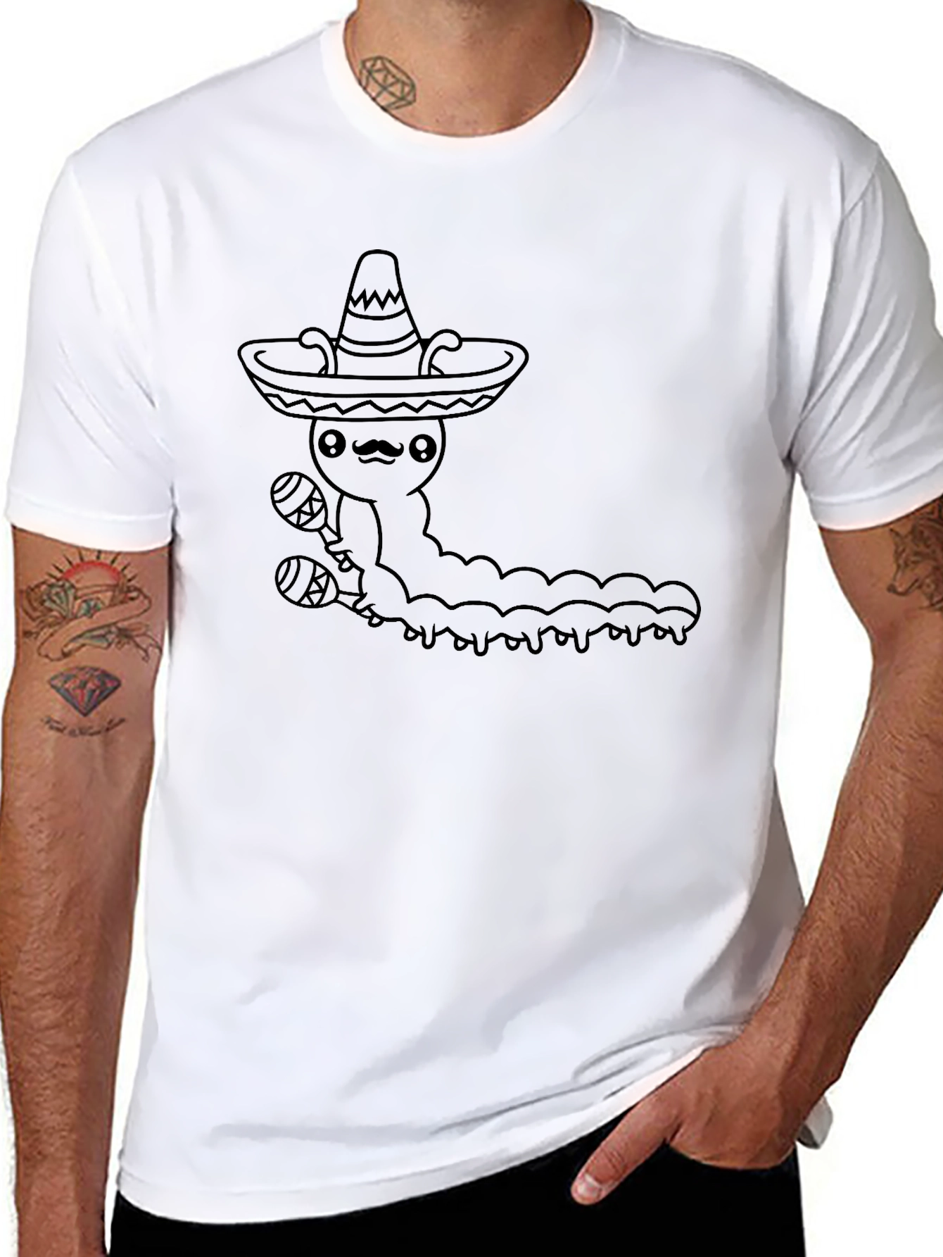Black Mexican Caterpillar T-Shirt - Fun Graphic Tee view 8