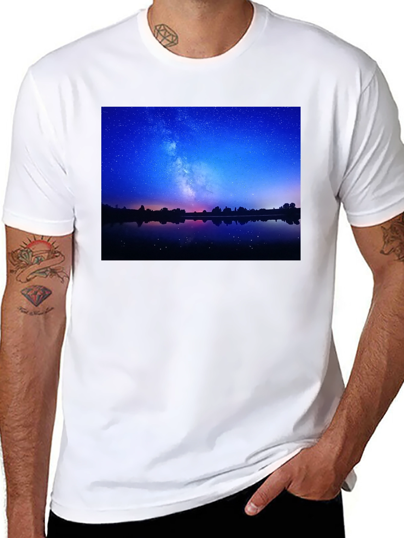 Black Night Sky Reflection Graphic T-Shirt view 8