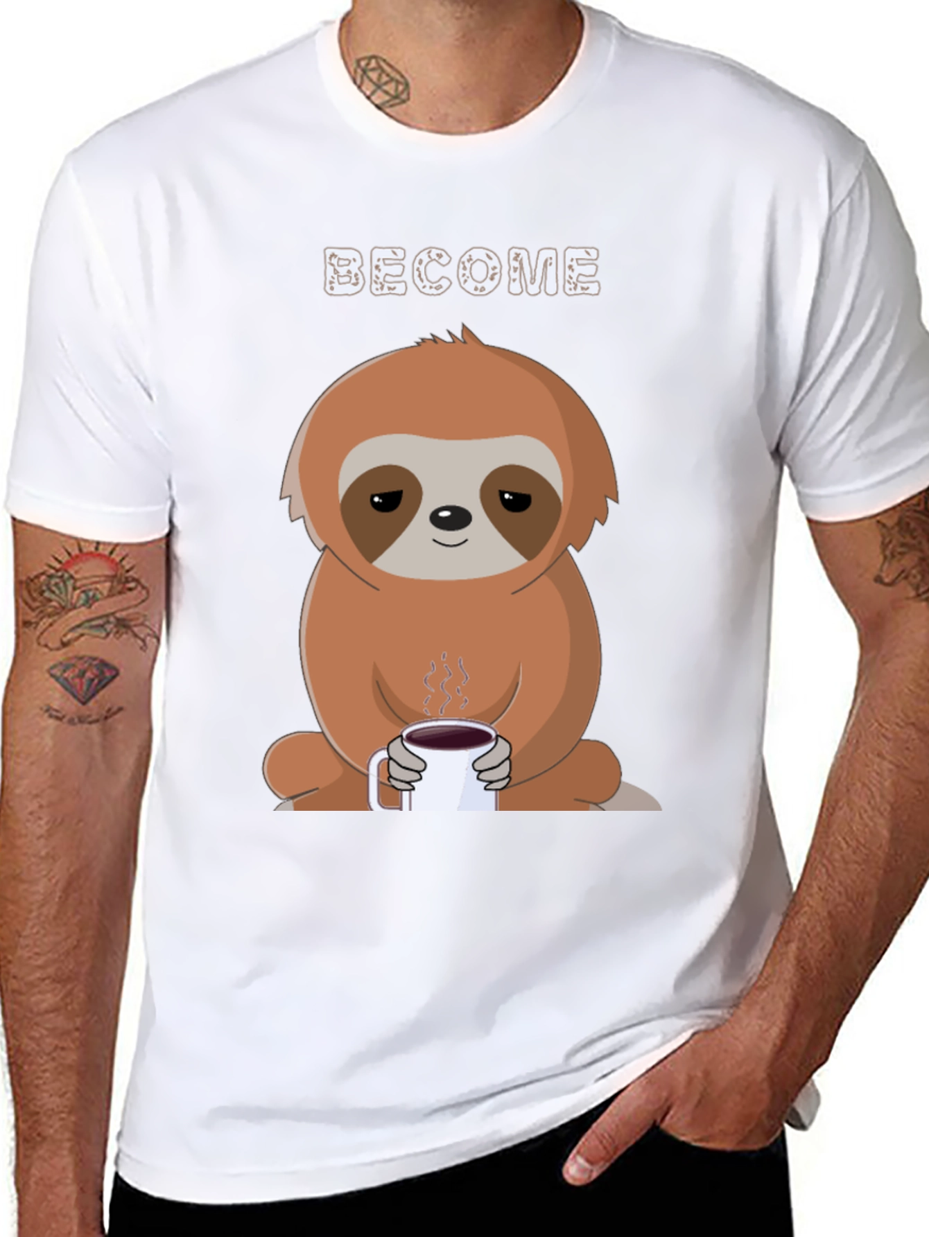 Black Become Coffee Sloth T-Shirt - Relaxed Graphic Tee view 8