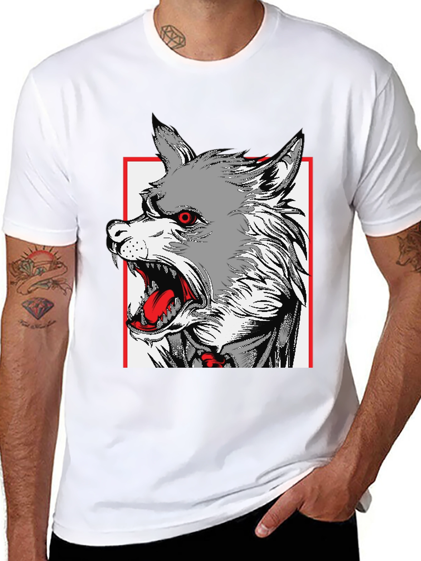 Black Wolf Graphic Print Black T-Shirt view 8
