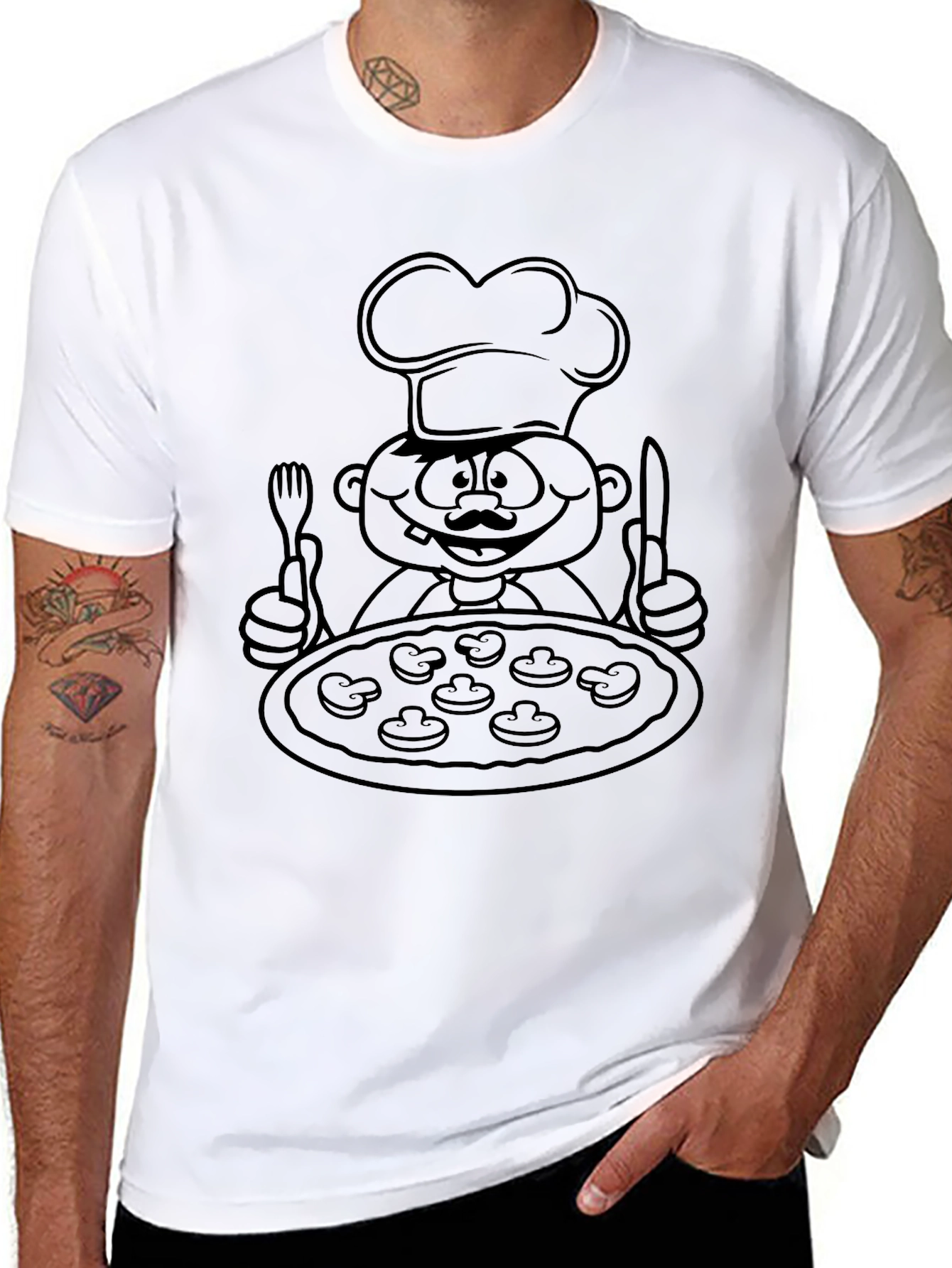 Black Chef Pizza Graphic Tee - Black Cotton Blend view 8
