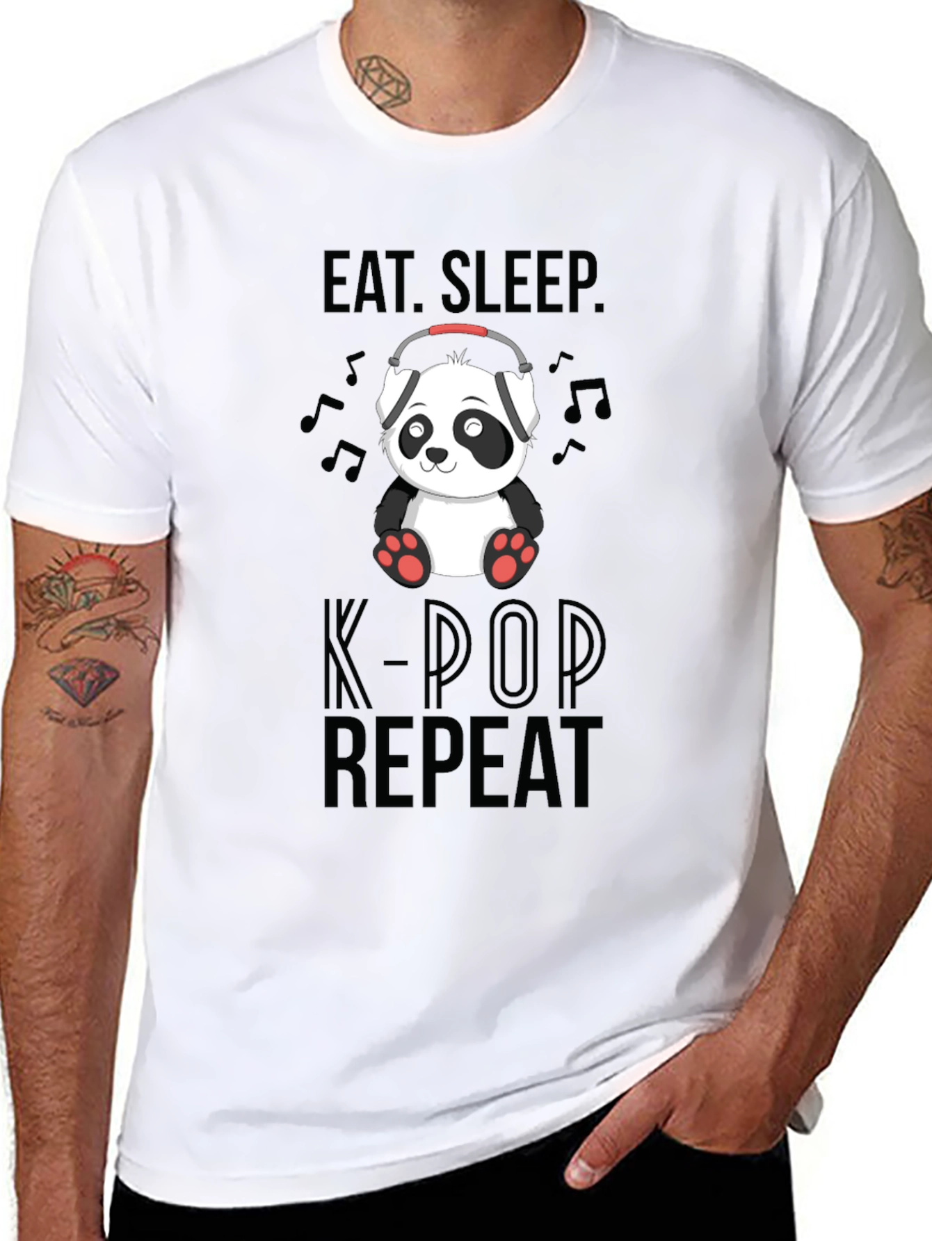 Black Eat, Sleep, K-Pop Repeat Panda Graphic Tee view 8
