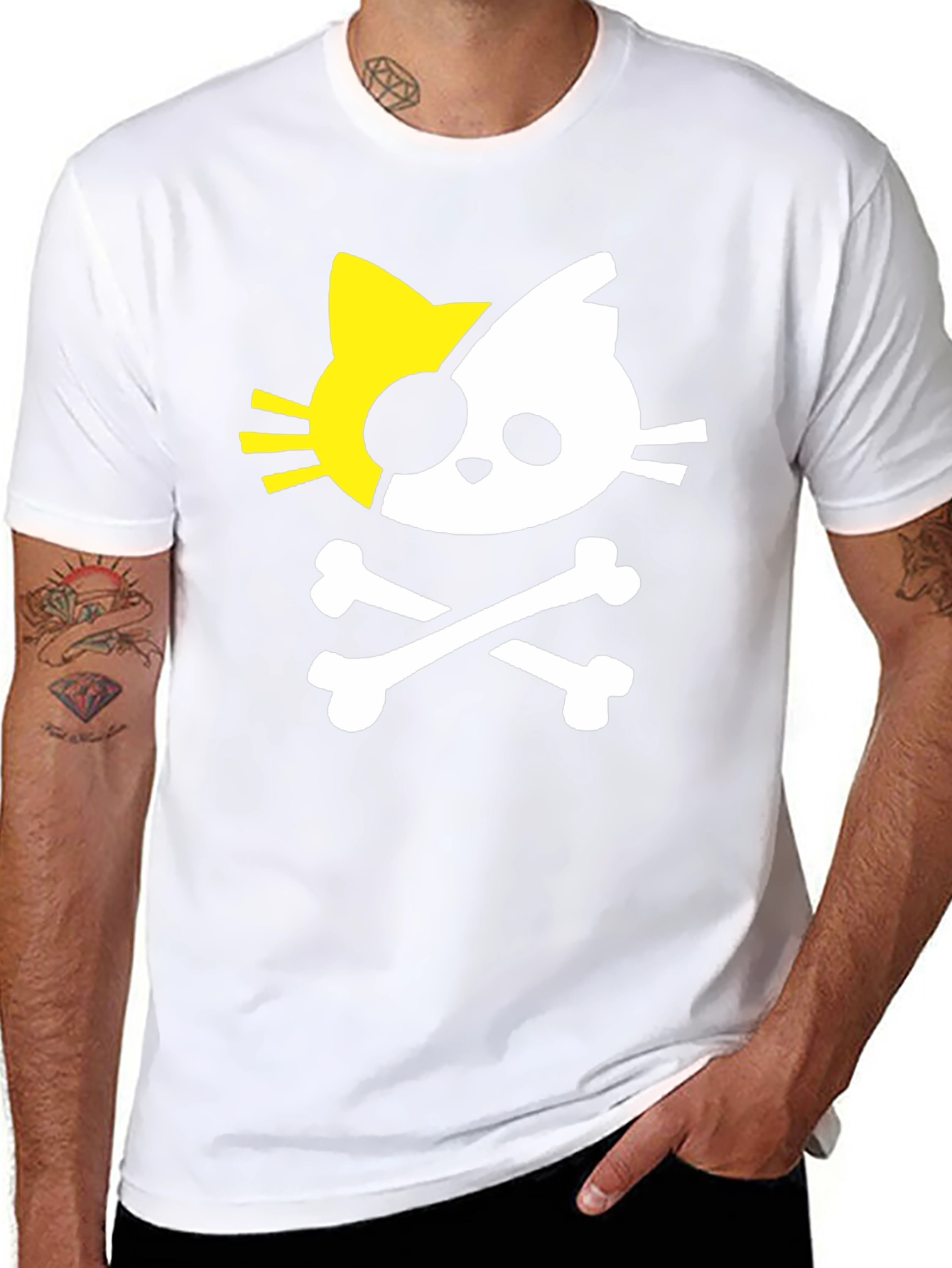 Black Pirate Kitty Graphic Tee - Black Cotton T-Shirt view 8