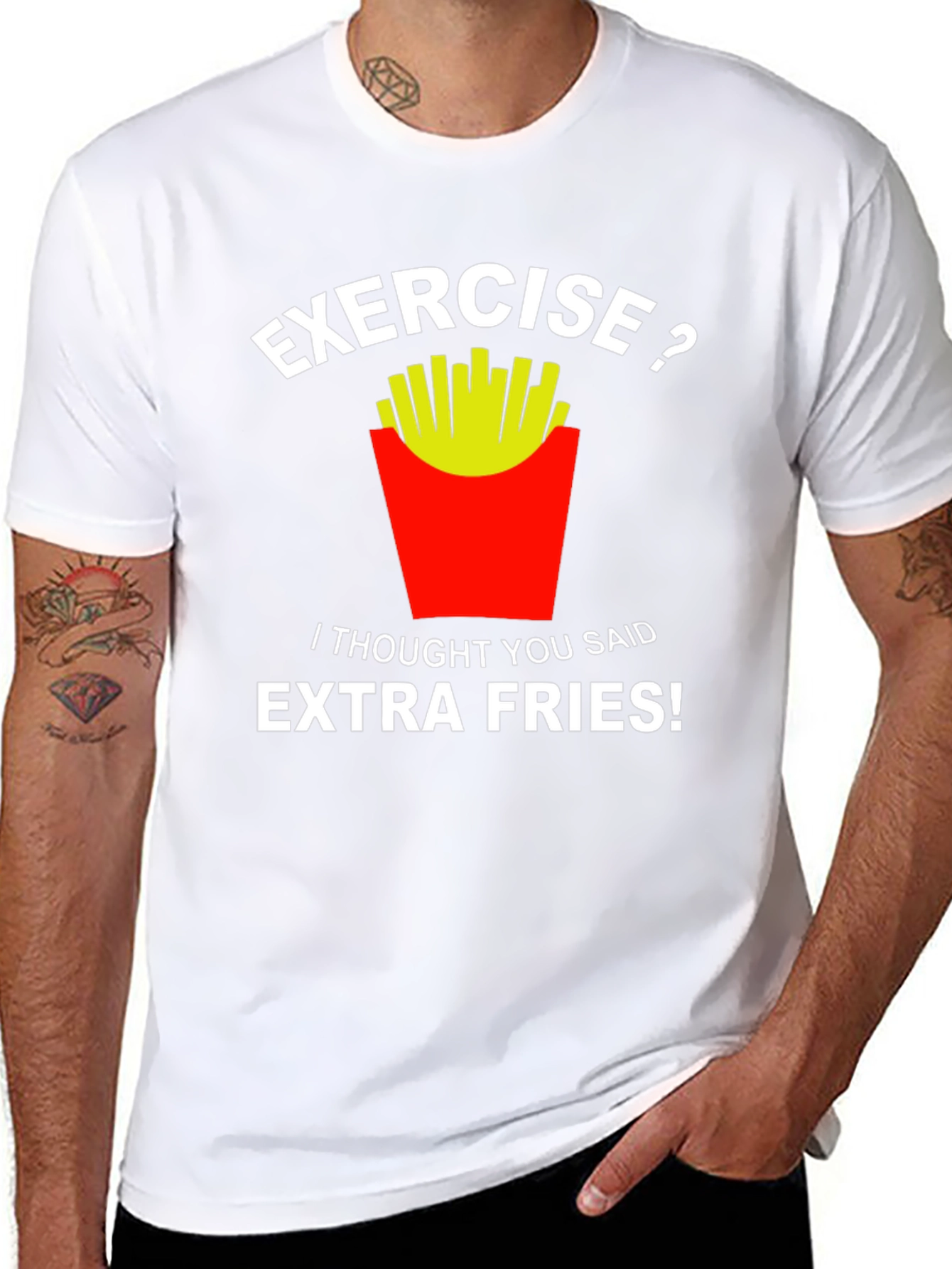 Black Exercise Extra Fries Funny Graphic Tee view 8