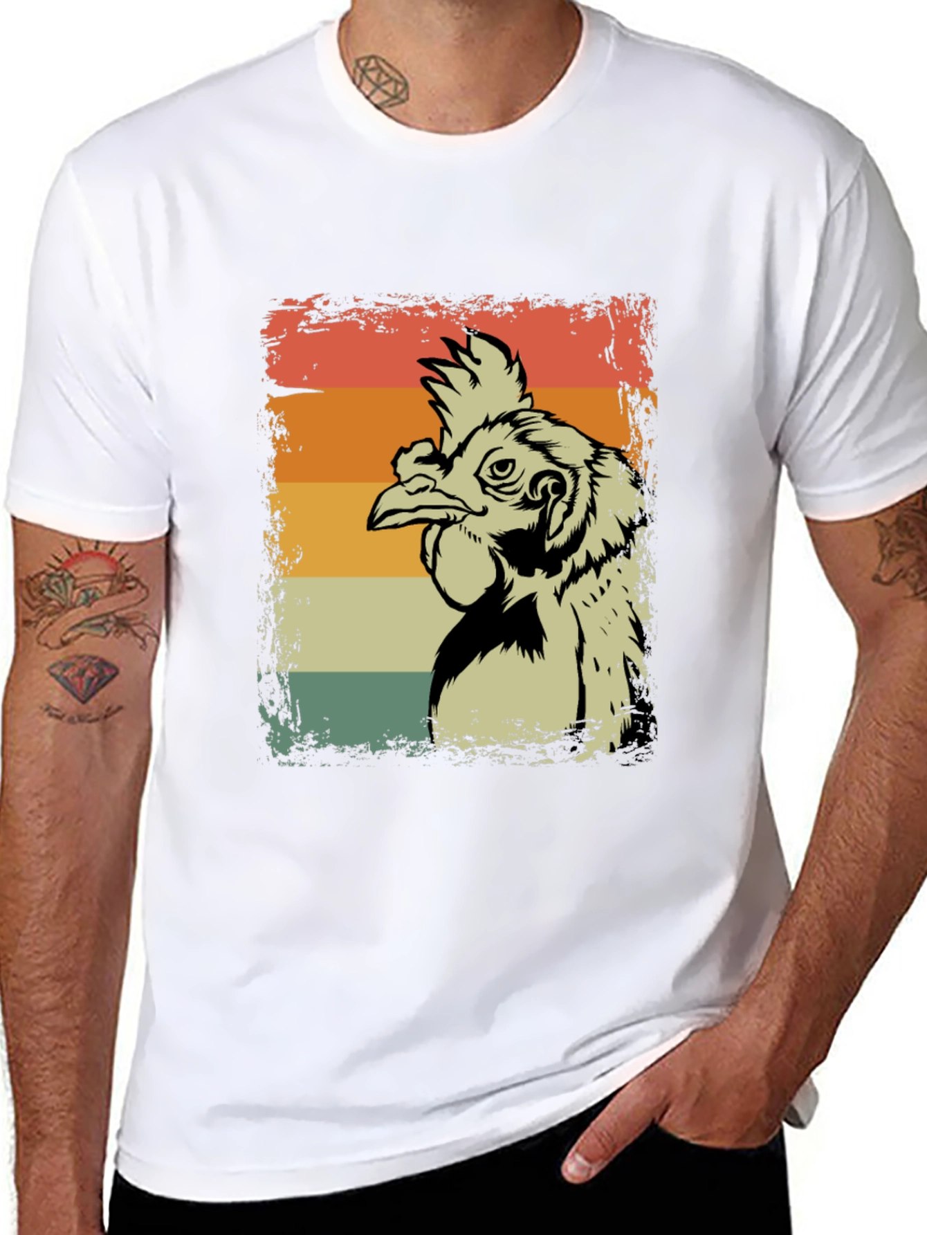 Black Retro Chicken T-Shirt - Vintage Style Graphic Tee view 8