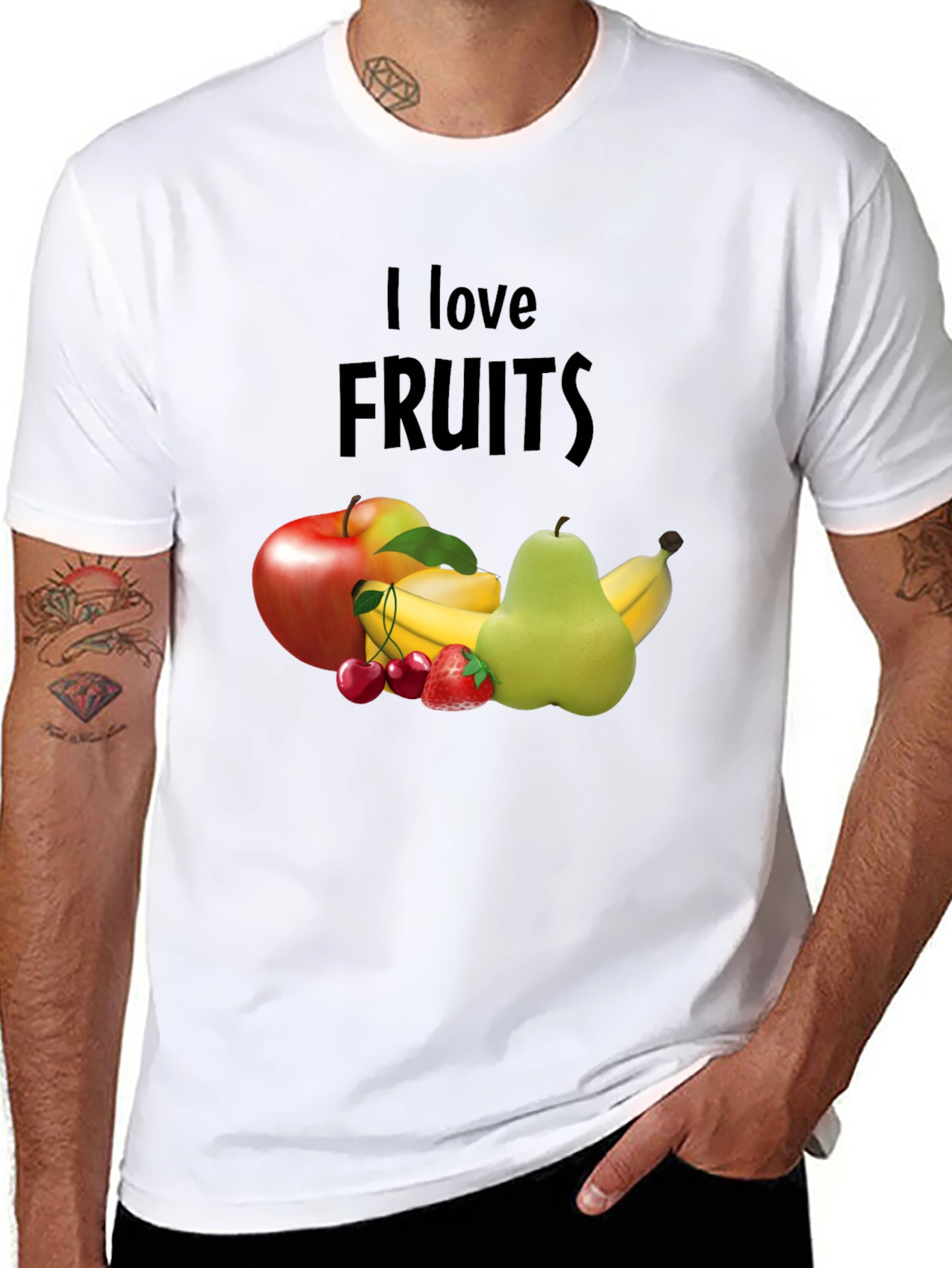 Black I Love Fruits Graphic Tee - Casual Black T-Shirt view 8