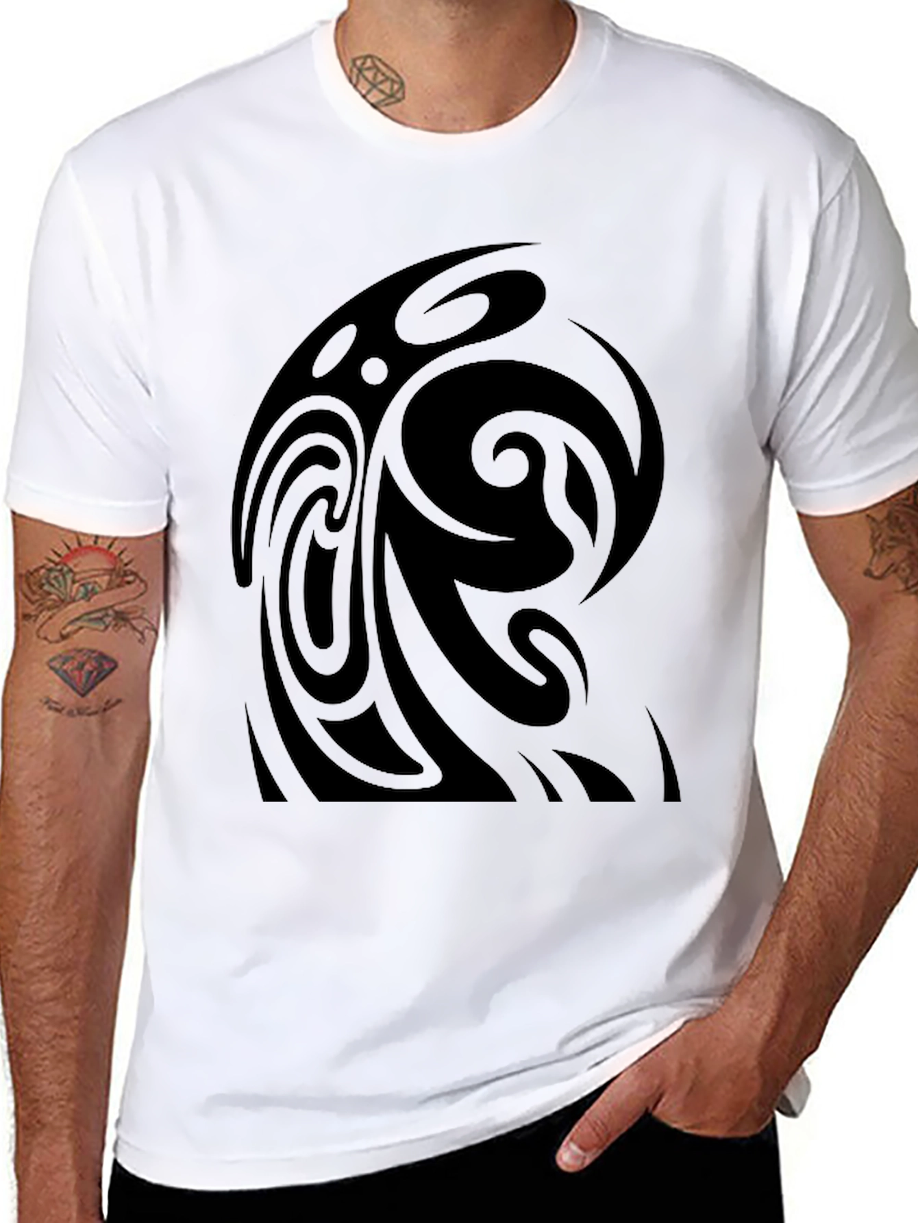 Black Tribal Swirl Black T-Shirt view 8
