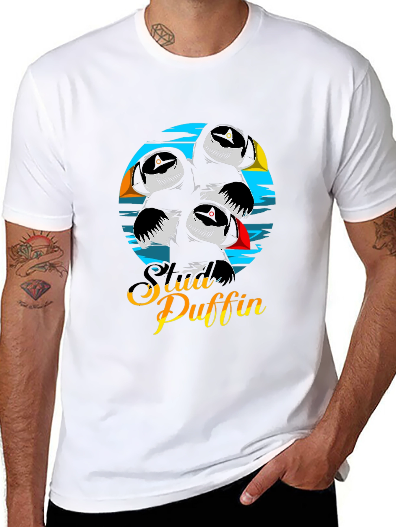 Black Stylish Puffin T-Shirt - Unique Graphic Design view 8