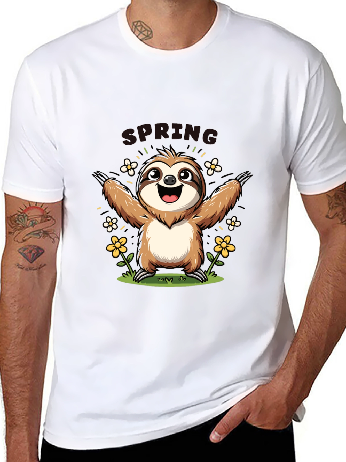 Black Cute Sloth Spring T-Shirt view 8