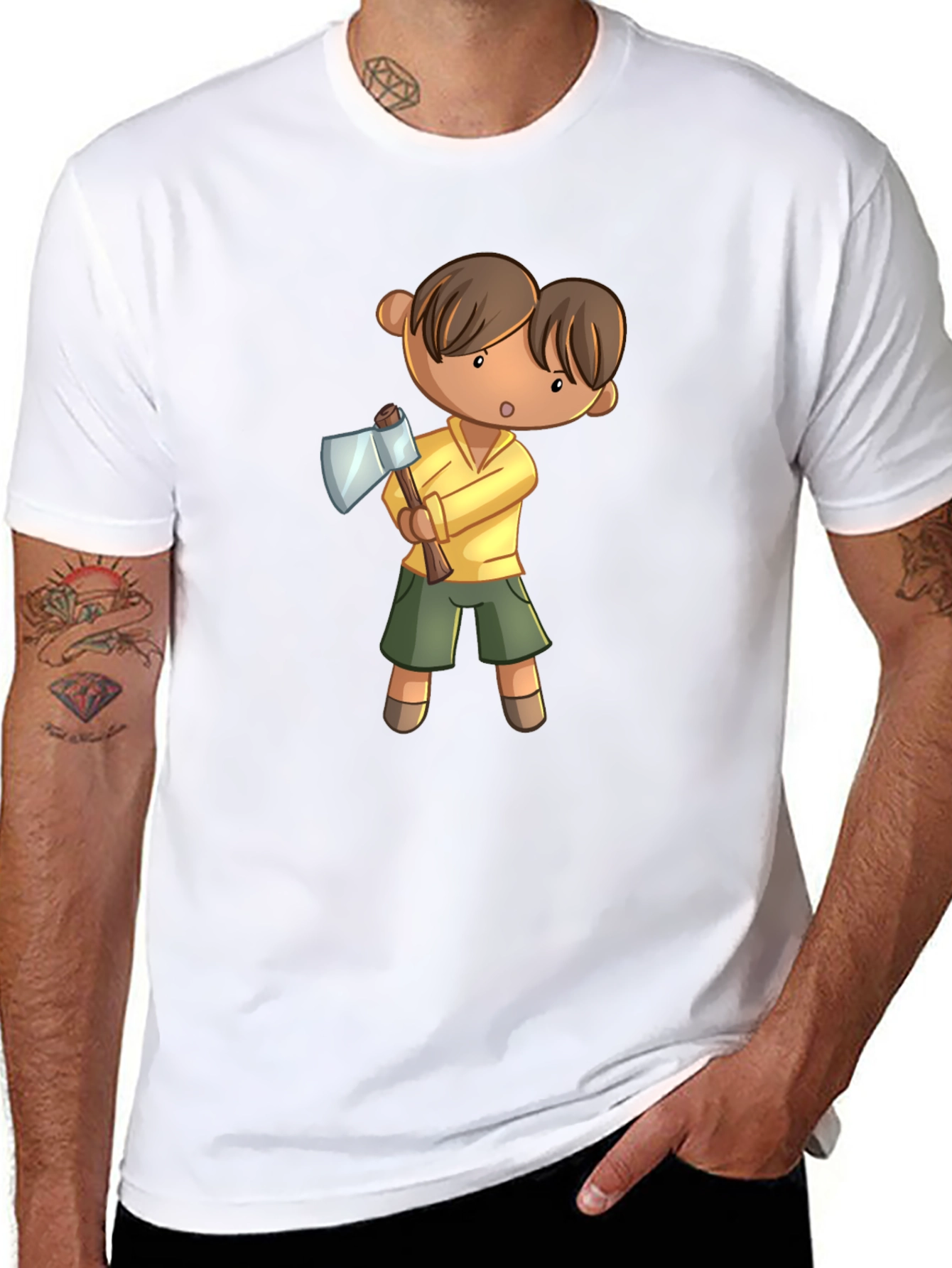 Black Cartoon Axe Man T-Shirt view 8