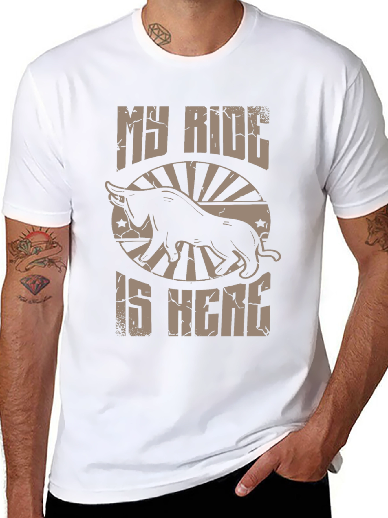 Black My Ride is Here Bull T-Shirt - Black Cotton Tee view 8