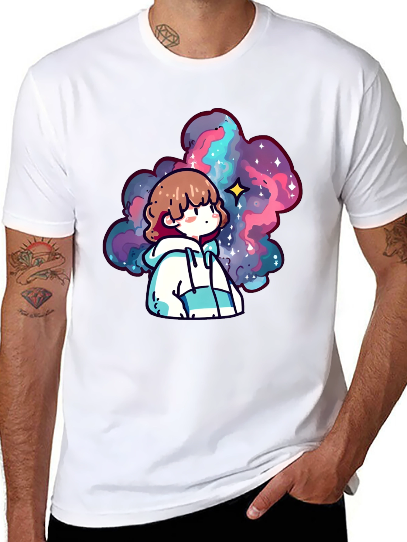 Black Anime Galaxy Graphic Black T-Shirt view 8