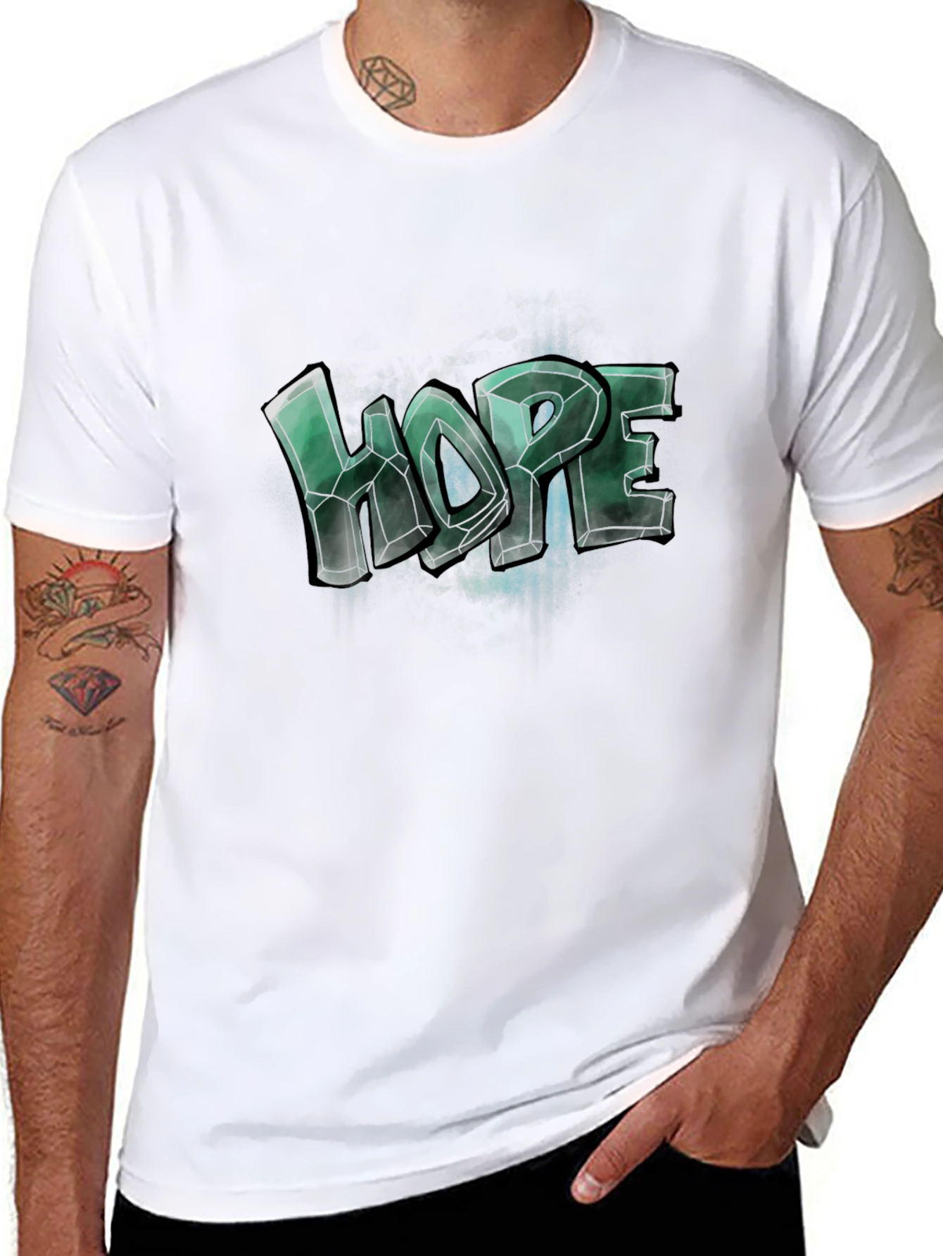 Black Men's Graphic Tee - "Hope" Design - Casual Black T-Shirt view 8