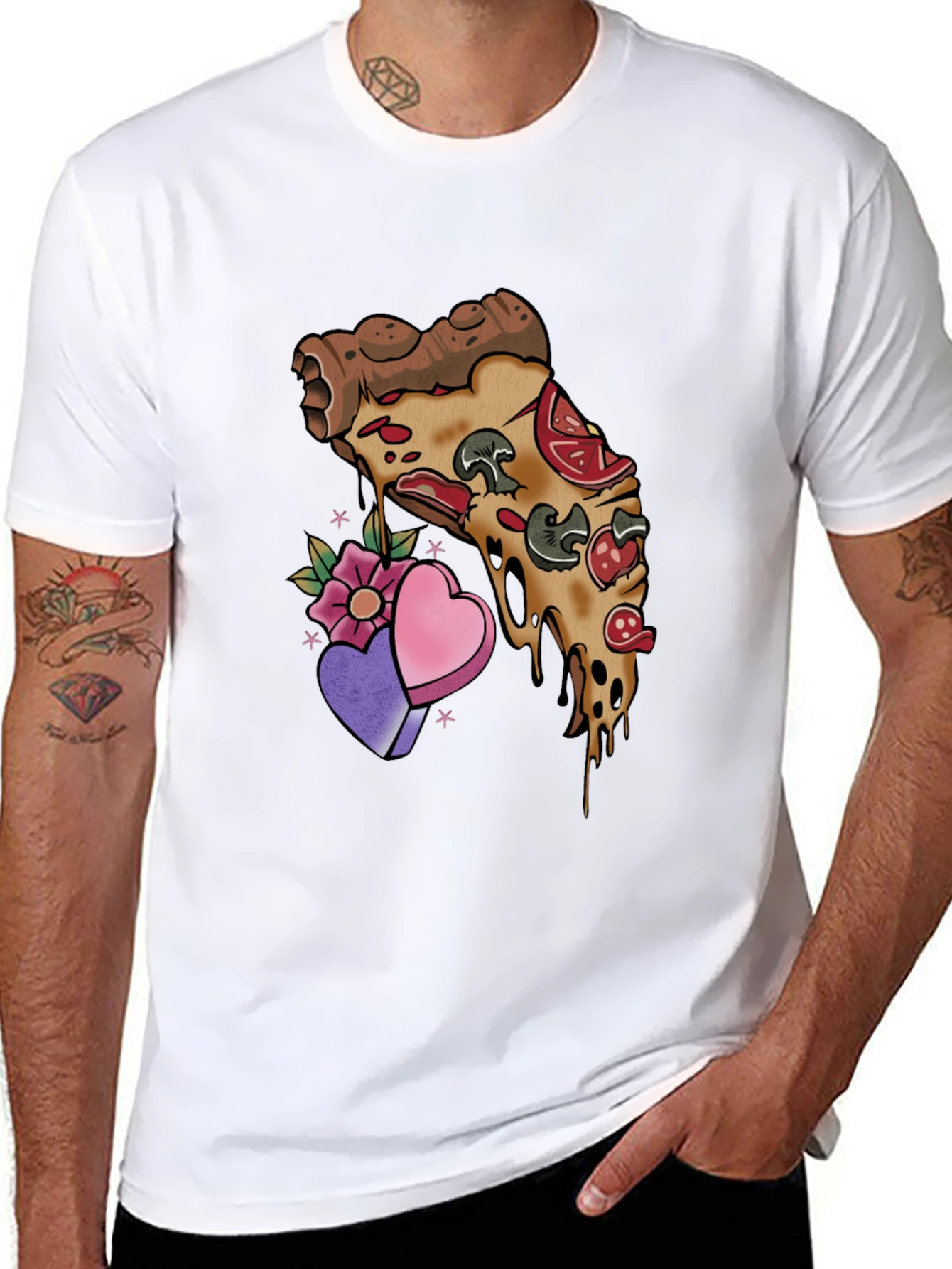 Black Pizza Love T-Shirt - Foodie Valentine's Tee view 8