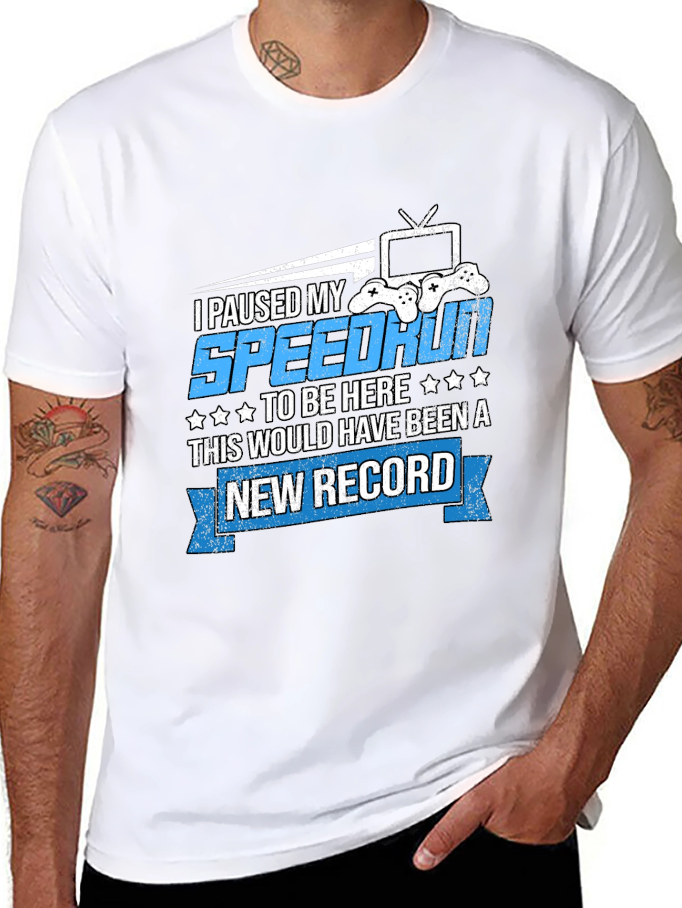 Black Gamer T-Shirt - Paused My Speedrun view 8