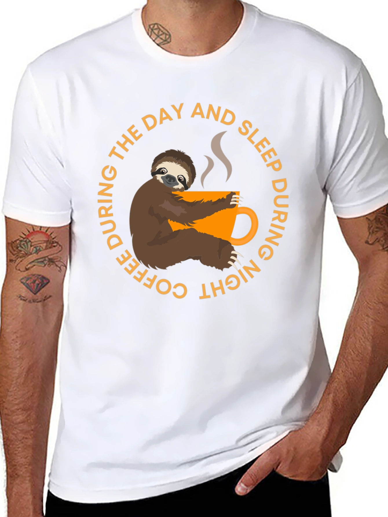 Black Coffee Sloth T-Shirt - Sleep During Night view 8