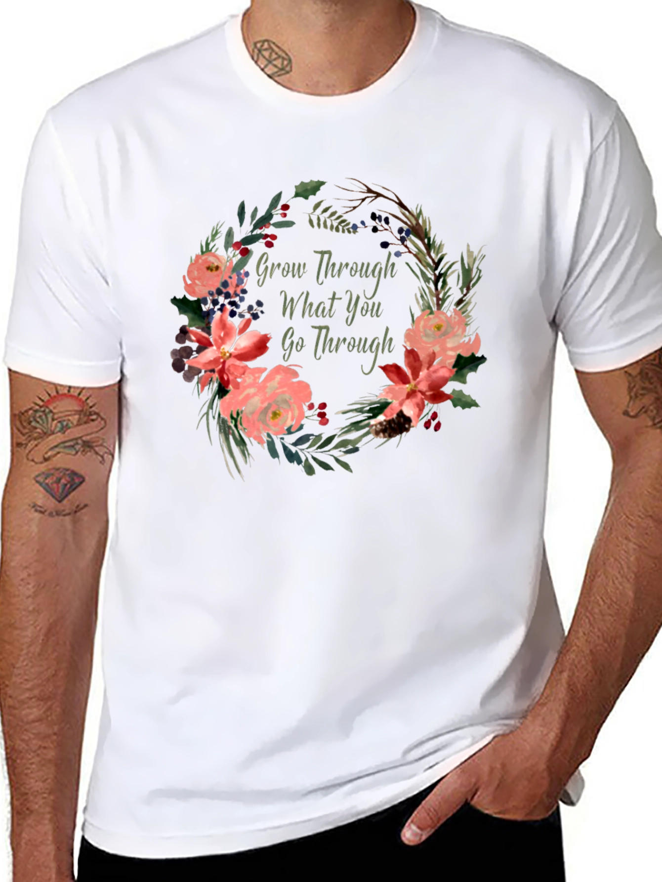 Black Floral Grow Through What You Go Through T-Shirt view 8