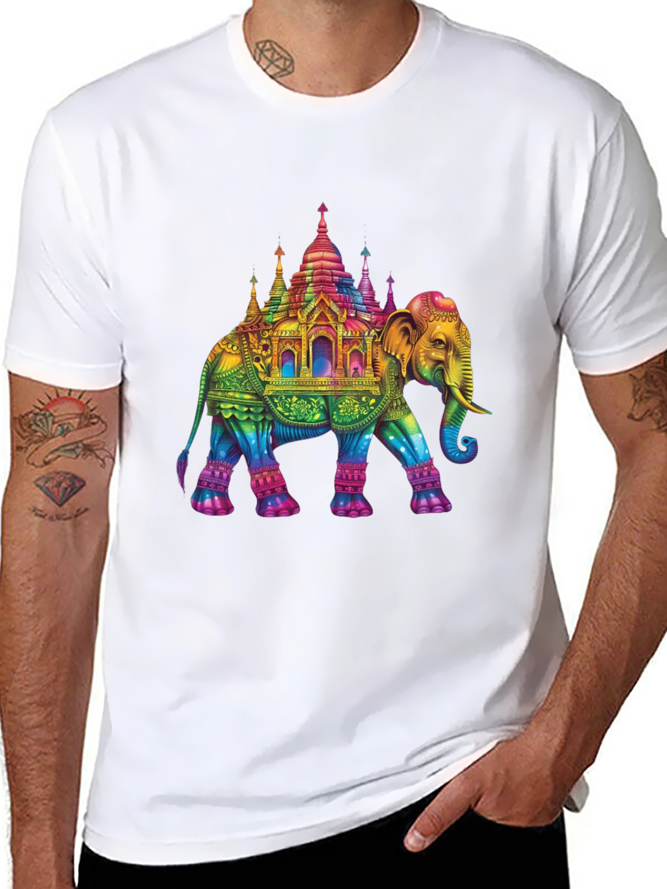 Black Rainbow Elephant Pagoda T-Shirt view 8
