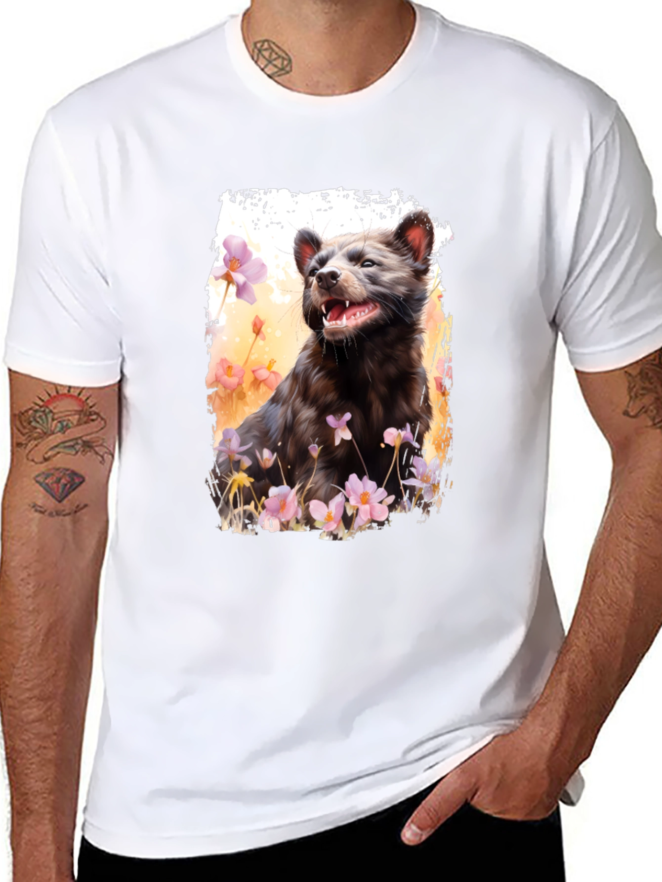 Black Tasmanian Devil Floral Print T-Shirt view 8