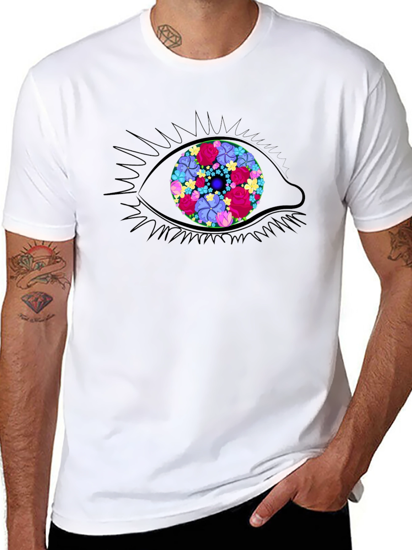 Black Floral Eye Graphic Tee - Stylish Black T-Shirt view 8