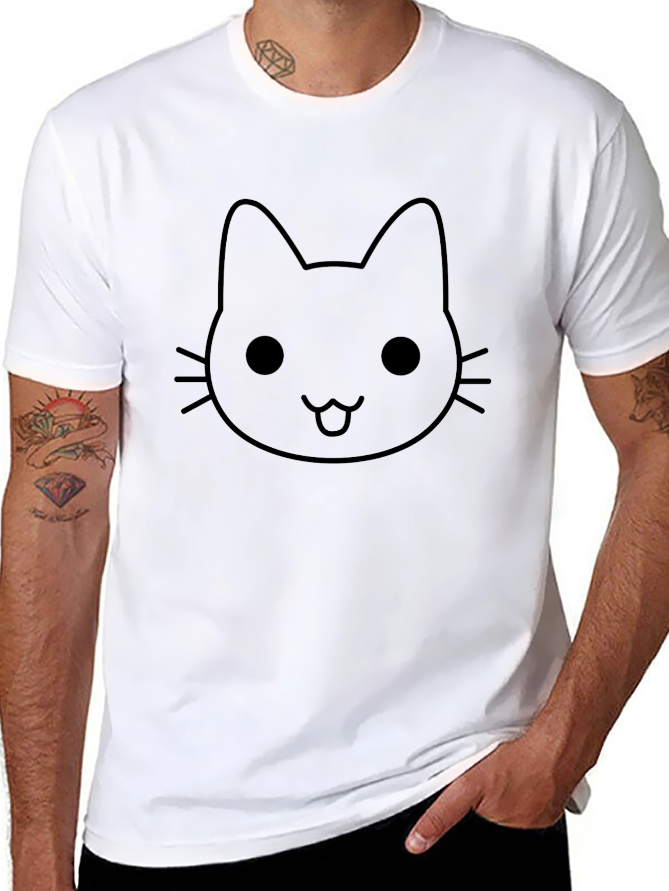 Black Cute Cat Graphic Tee - Soft Cotton Blend view 8