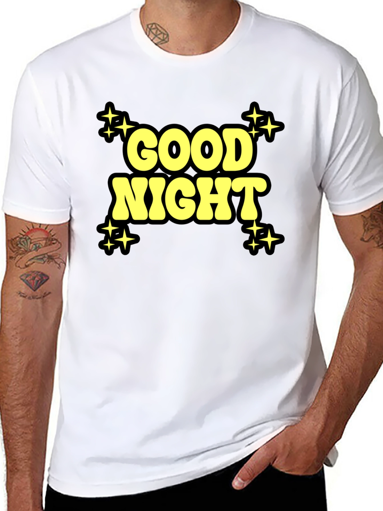 Black Good Night Graphic Print Black T-Shirt view 8