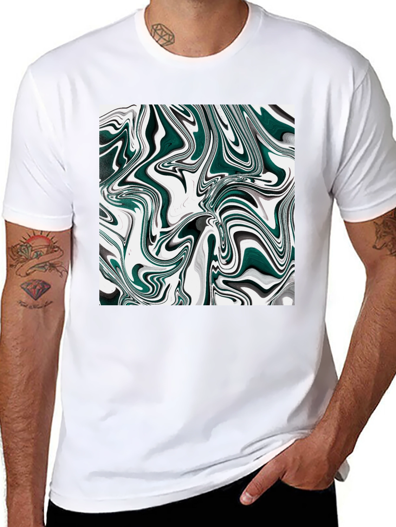 Black Abstract Swirl Graphic T-Shirt - Modern Art Tee view 8