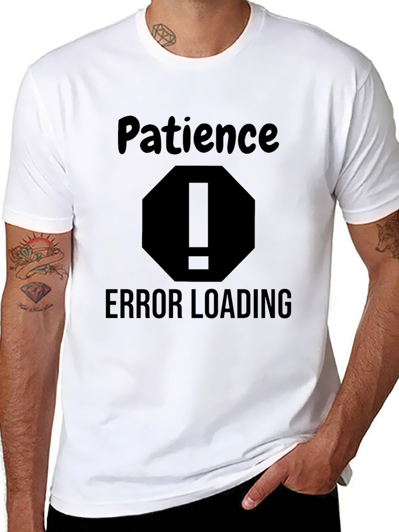 Black Patience Error Loading Men's Black T-Shirt view 8
