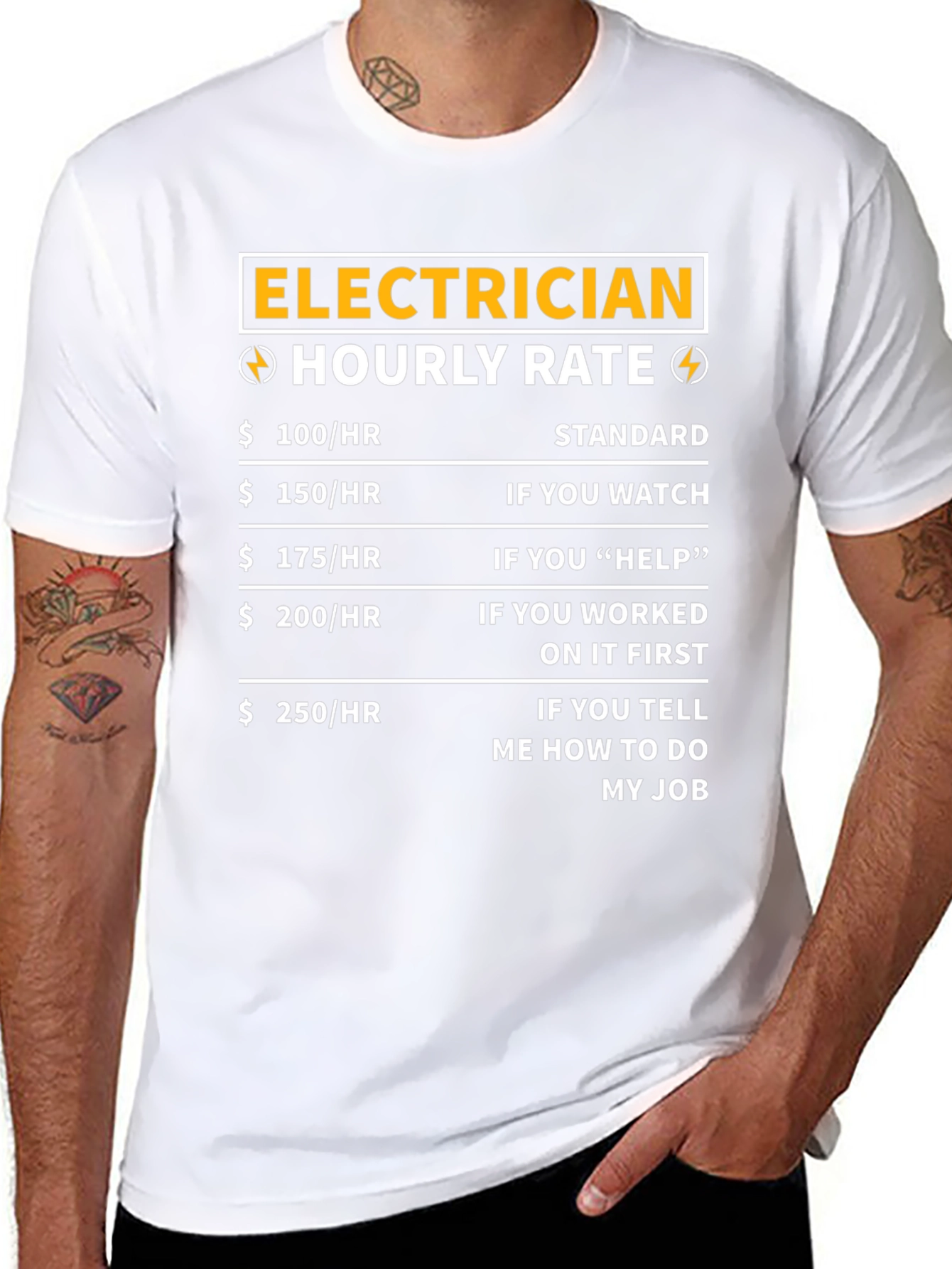 Black Electrician Hourly Rate T-Shirt - Funny Job Tee view 8
