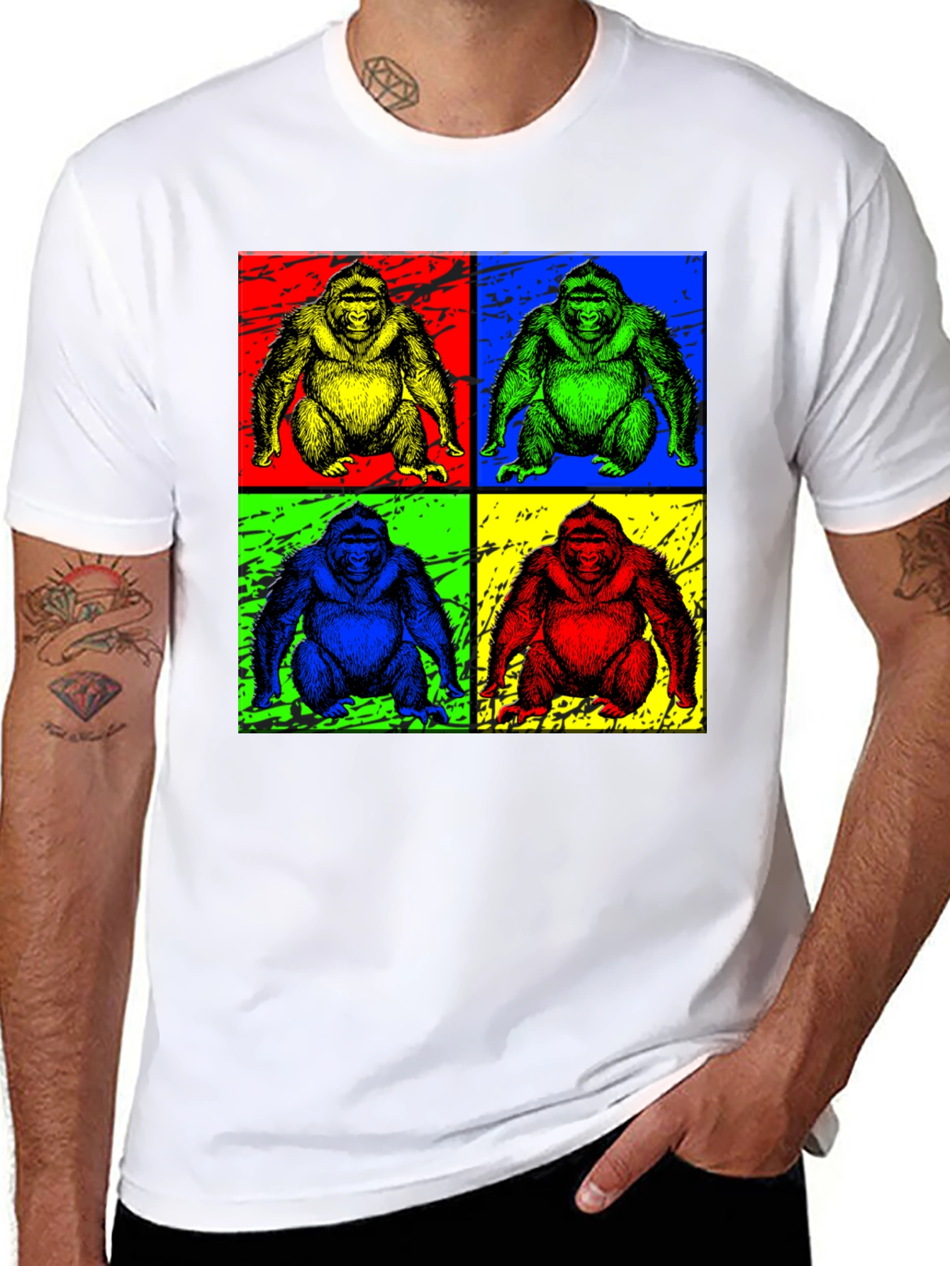 Black Pop Art Gorilla Graphic Tee - Colorful T-Shirt view 8
