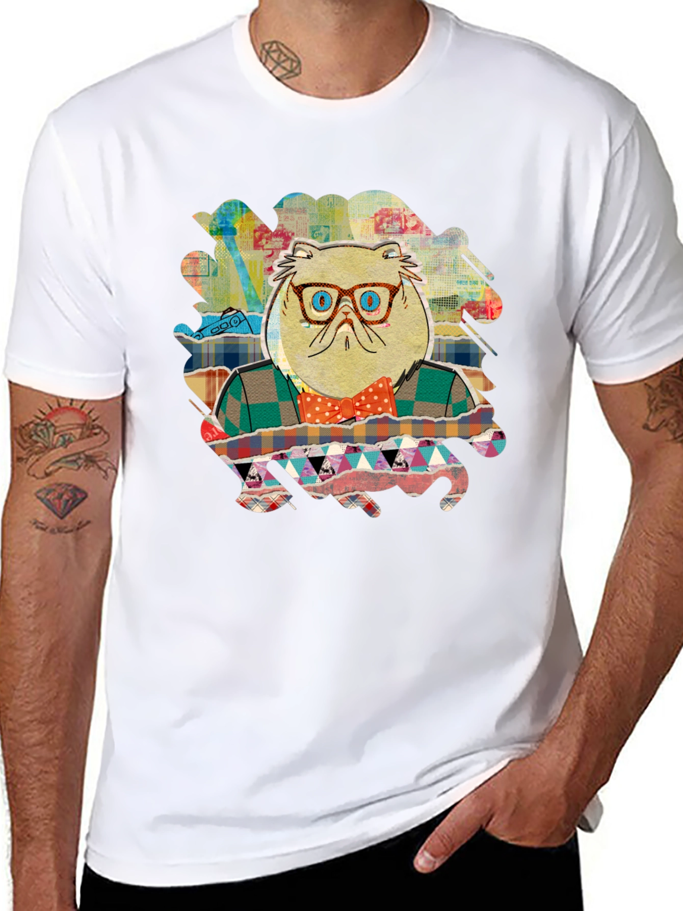 Black Cat with Glasses Graphic T-Shirt view 8