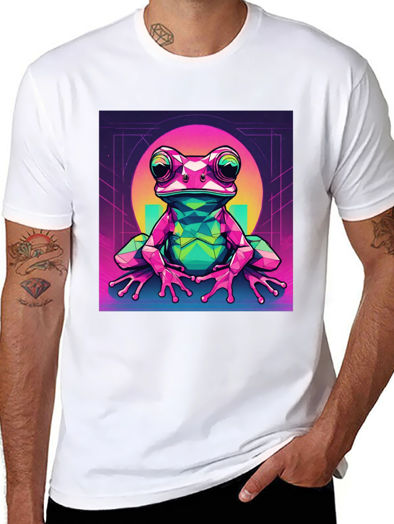 Black Geometric Frog Graphic Tee - Cool Polygon Design view 8