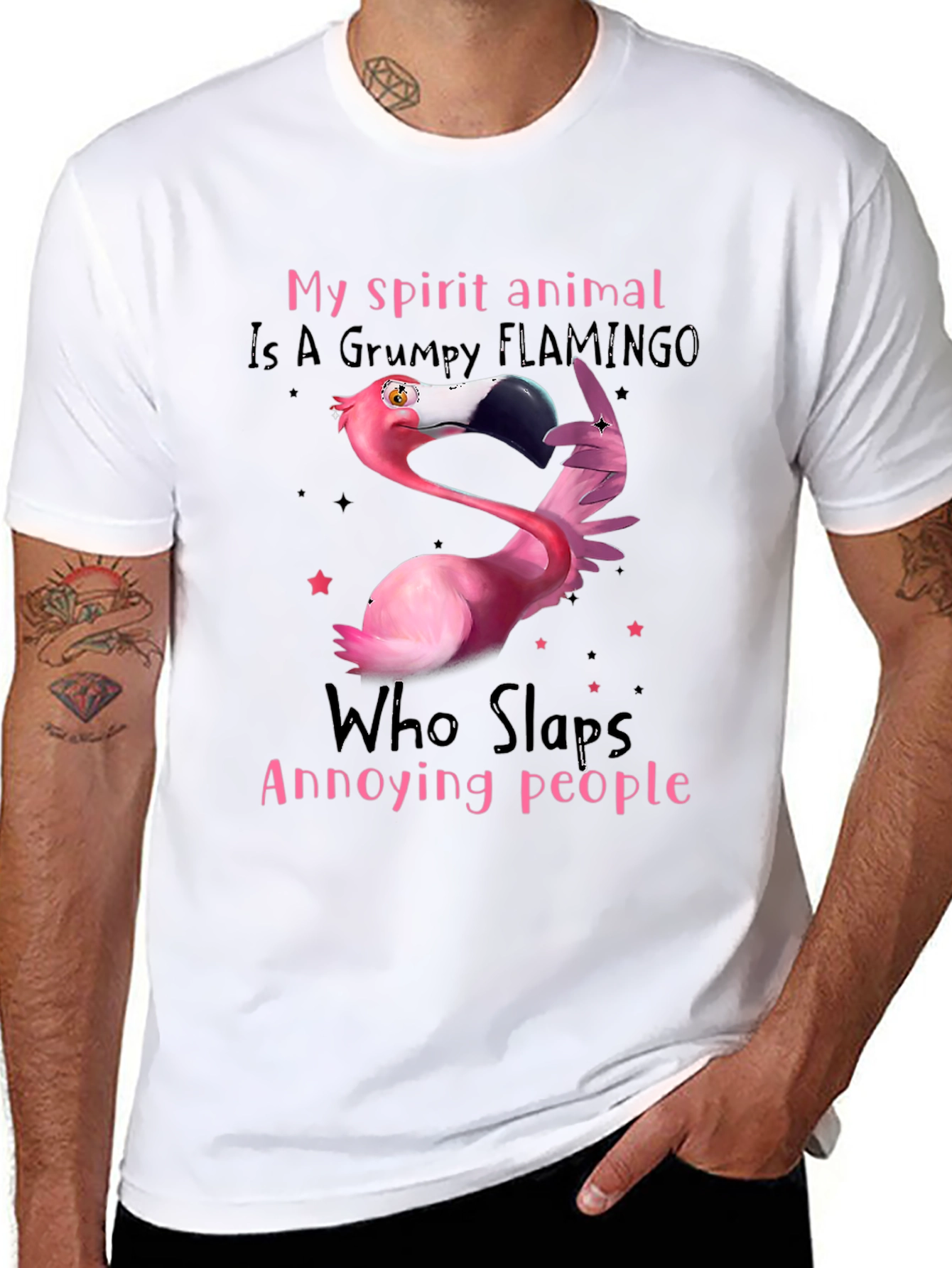 Black Grumpy Flamingo T-Shirt - Slaps Annoying People view 8