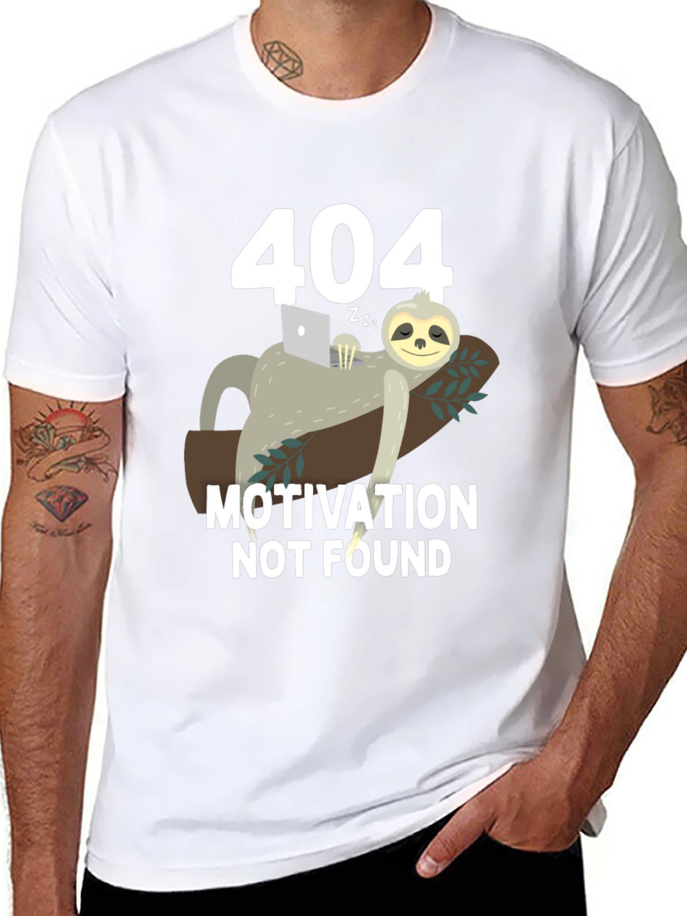 Black 404 Motivation Not Found Sloth Graphic T-Shirt view 8