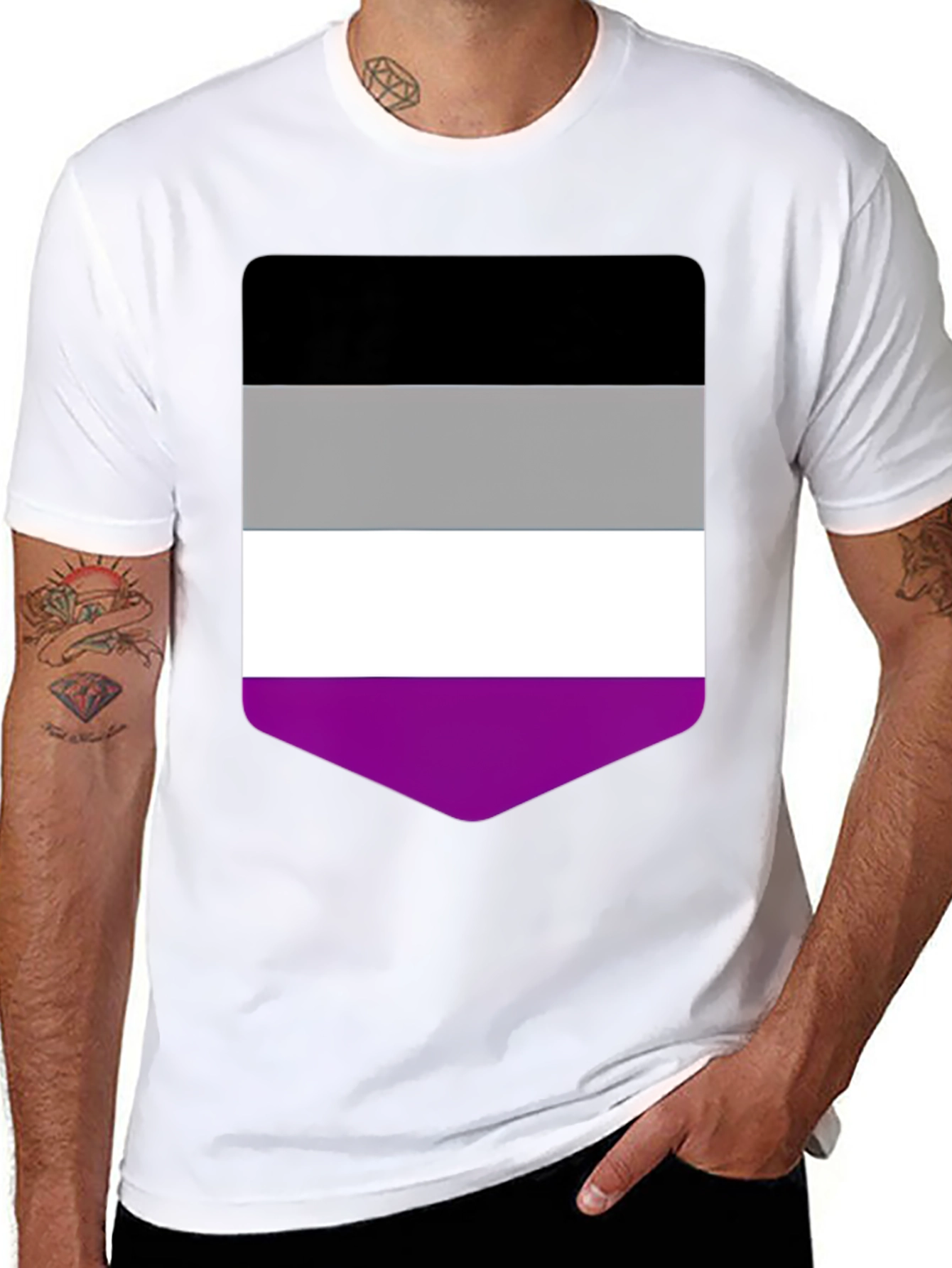 Black Asexual Pride Flag T-Shirt - Black Crew Neck Tee view 8
