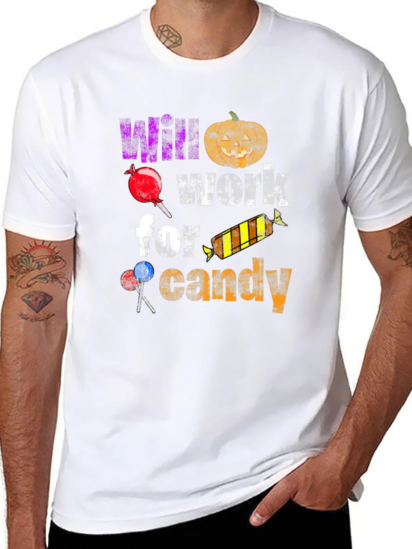 Black Halloween T-Shirt - Will Work For Candy view 8
