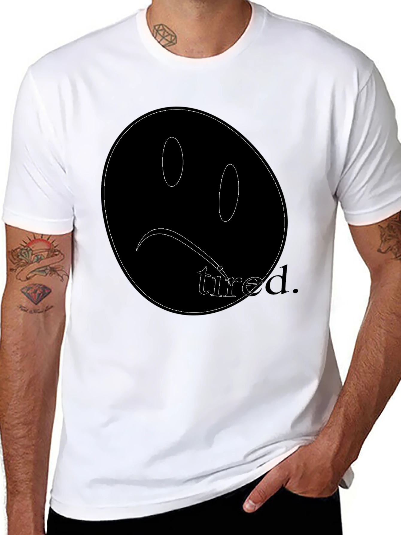 Black Sad Face Tired Graphic Black T-Shirt view 8