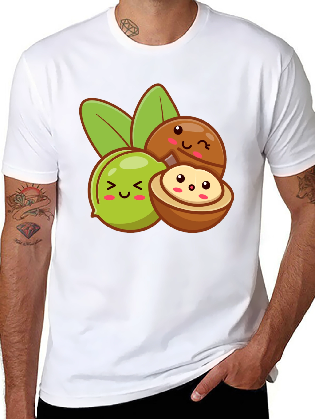 Black Cute Kawaii Macadamia Nut T-Shirt view 8