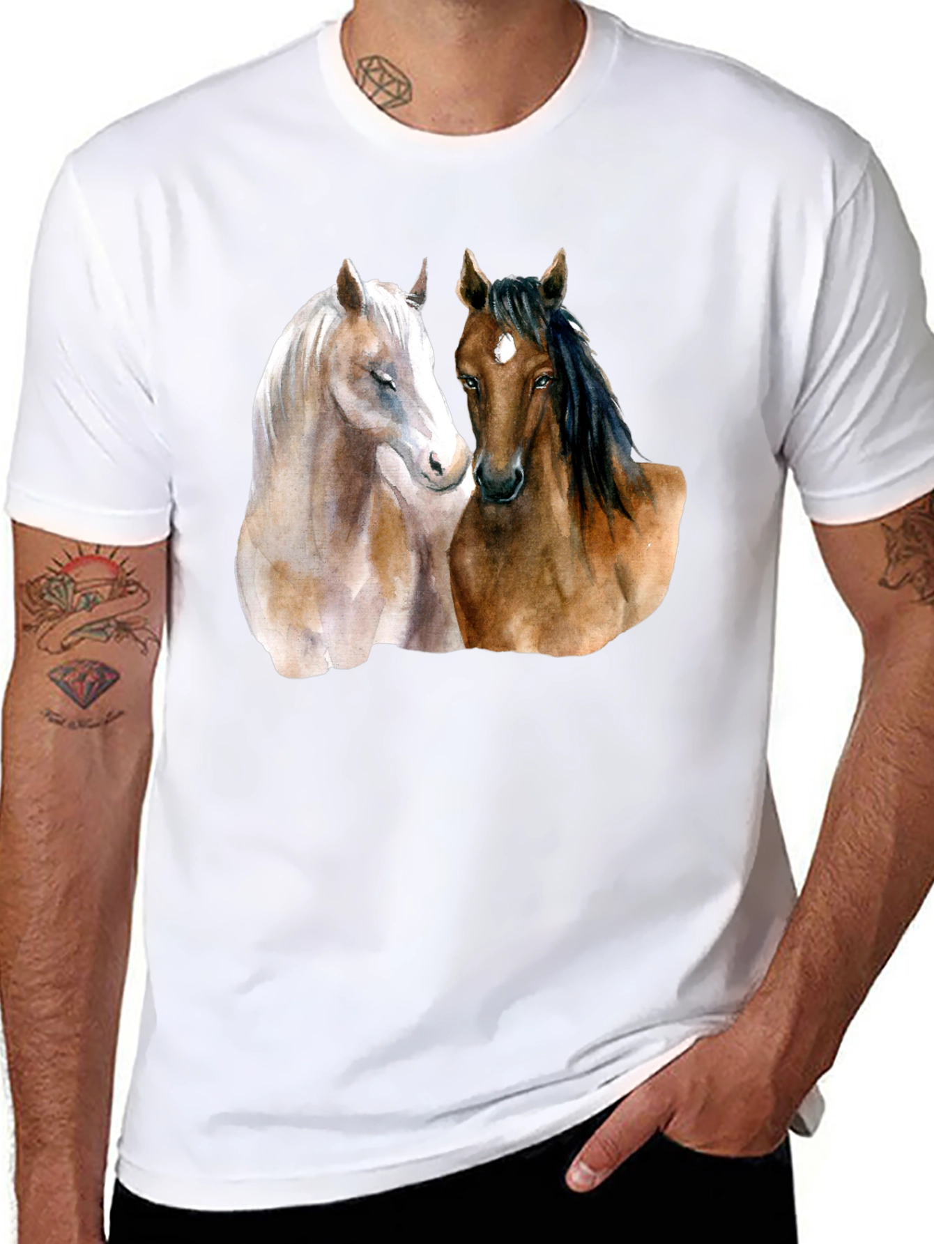 Black Horse Lover's T-Shirt: Artistic Equestrian Design view 8