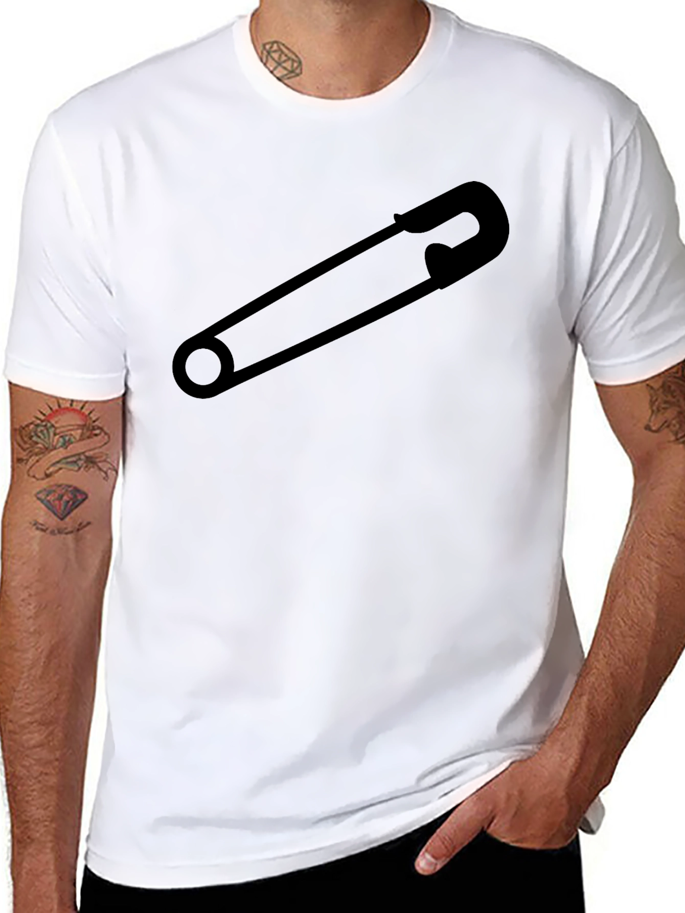 Black Safety Pin Graphic Tee - Mens Black T-Shirt view 8