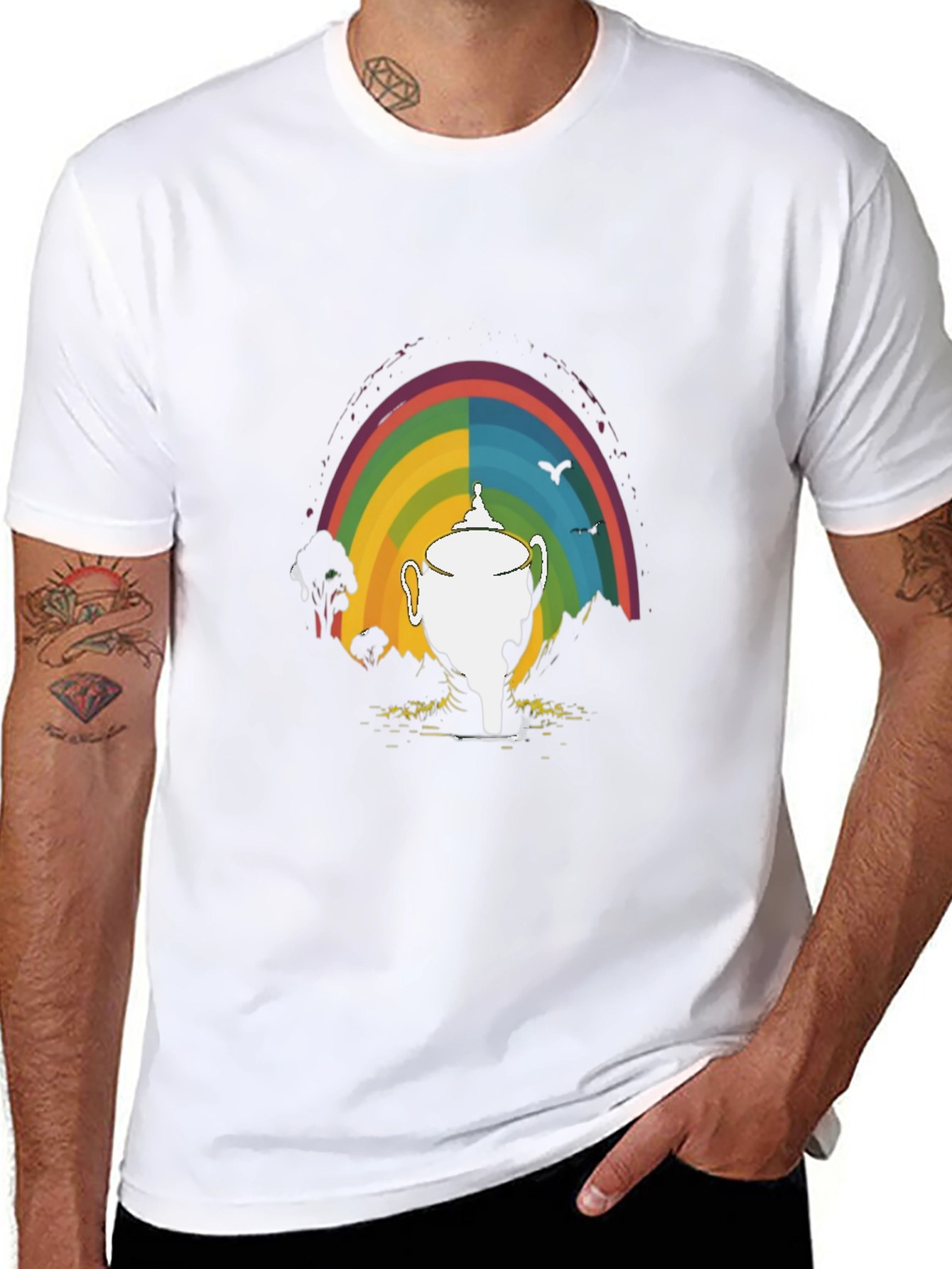 Black Rainbow Trophy Graphic Tee - Unisex Black T-Shirt view 8