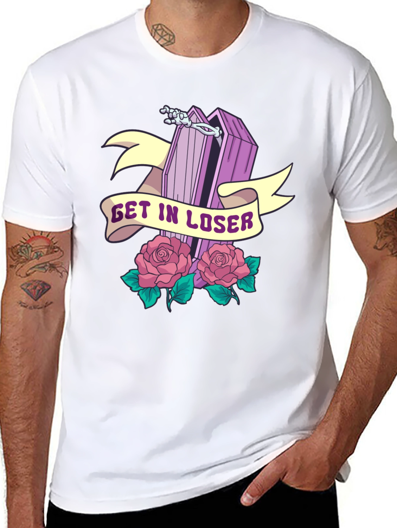 Black Get In Loser Coffin Graphic T-Shirt view 8