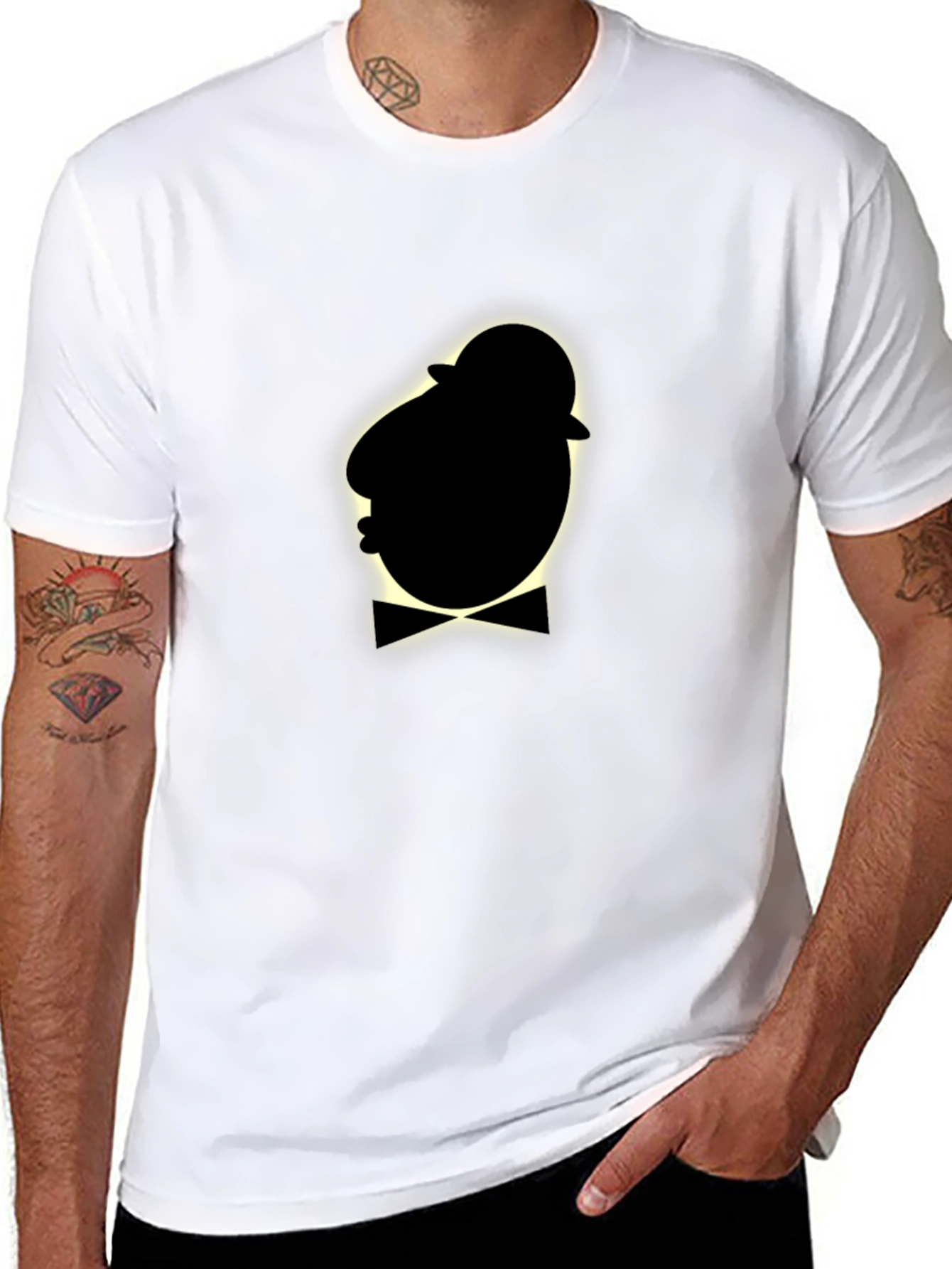 Black Dapper Ghost Silhouette Black T-Shirt view 8